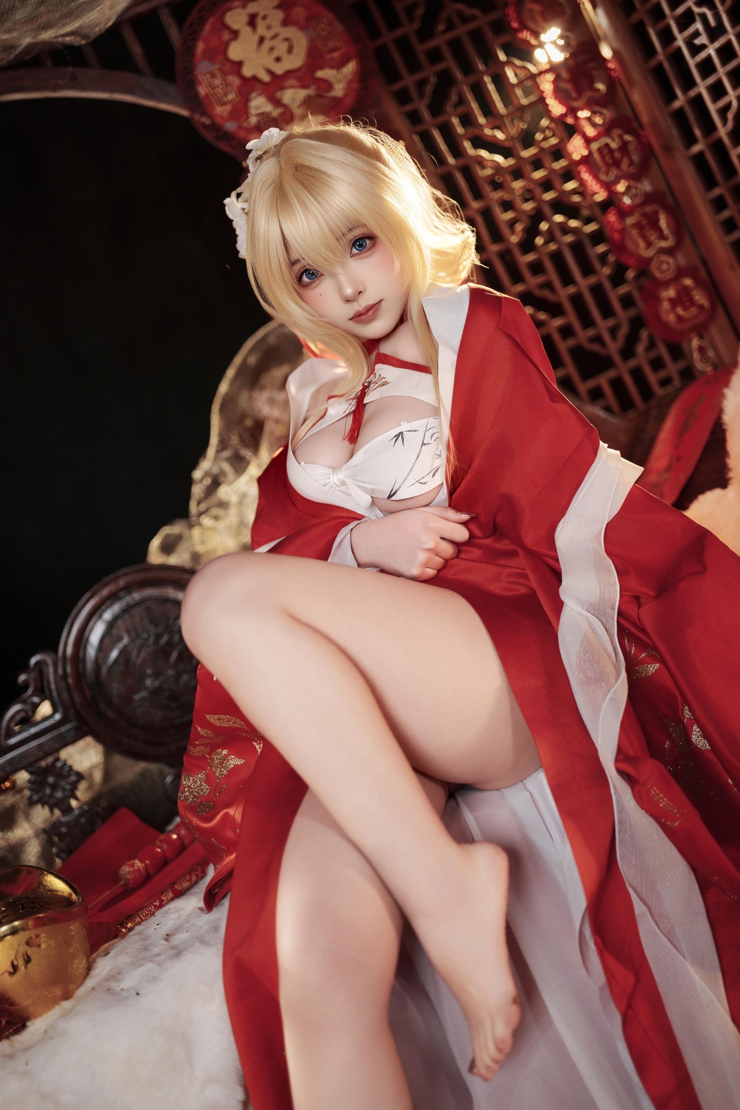 [私房] Bangni邦尼 - 凉夜香雪：红白和风绑带 露穴翘臀私房 81P6V