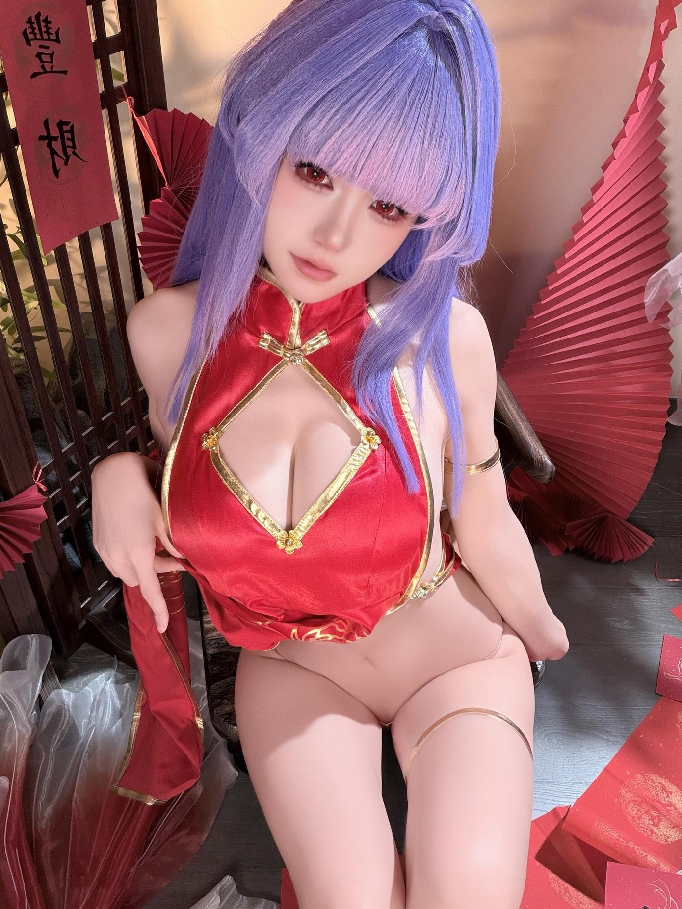 [私房] 小仓千代w - 萌姬2：紫发旗袍高衩 翘臀美腿私房 29P