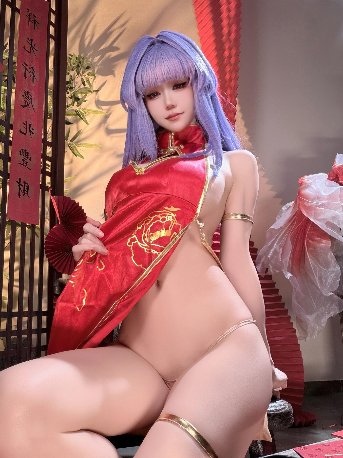 [私房] 小仓千代w - 萌姬2：紫发旗袍高衩 翘臀美腿私房 29P