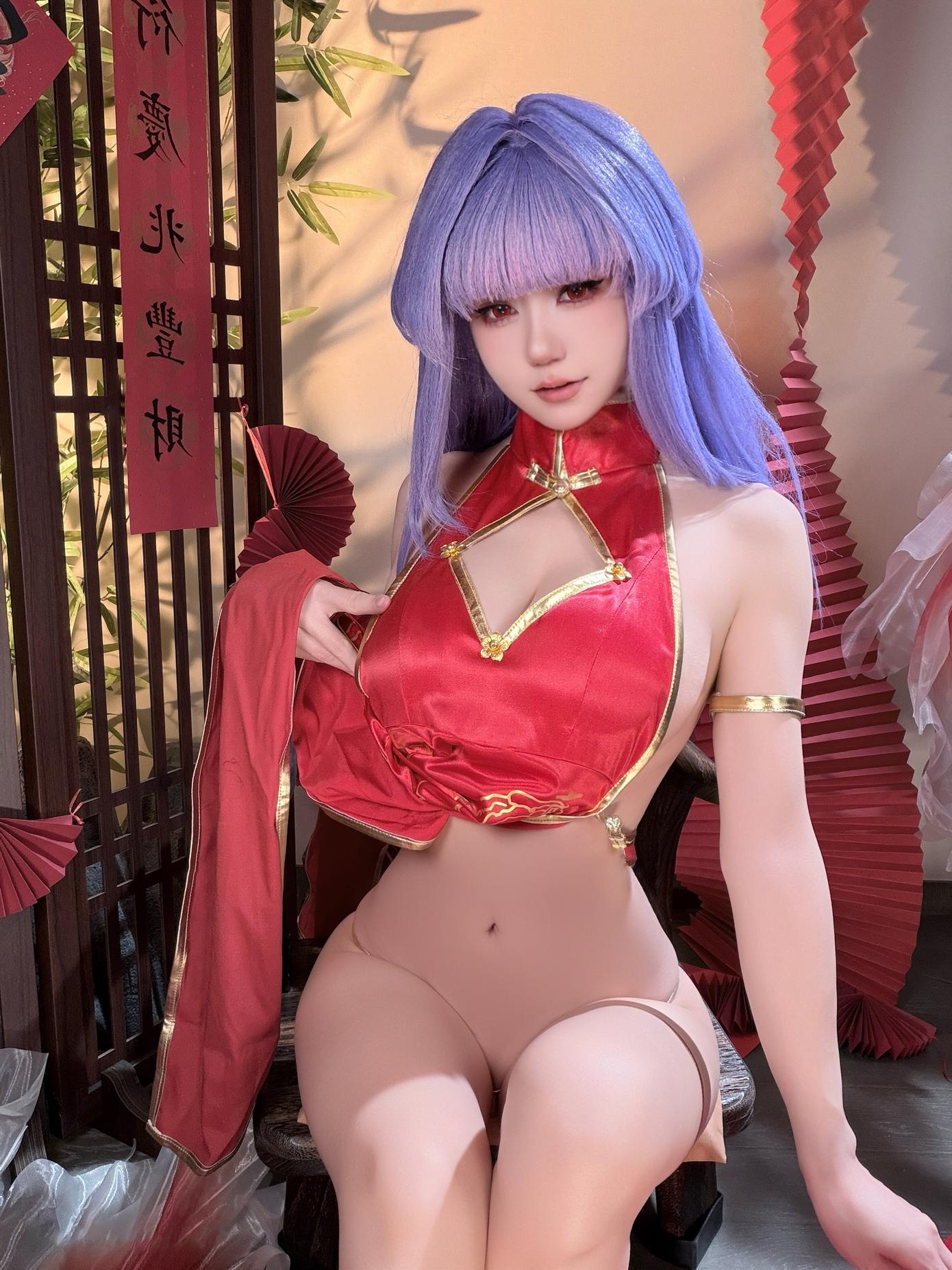 [私房] 小仓千代w - 萌姬2：紫发旗袍高衩 翘臀美腿私房 29P
