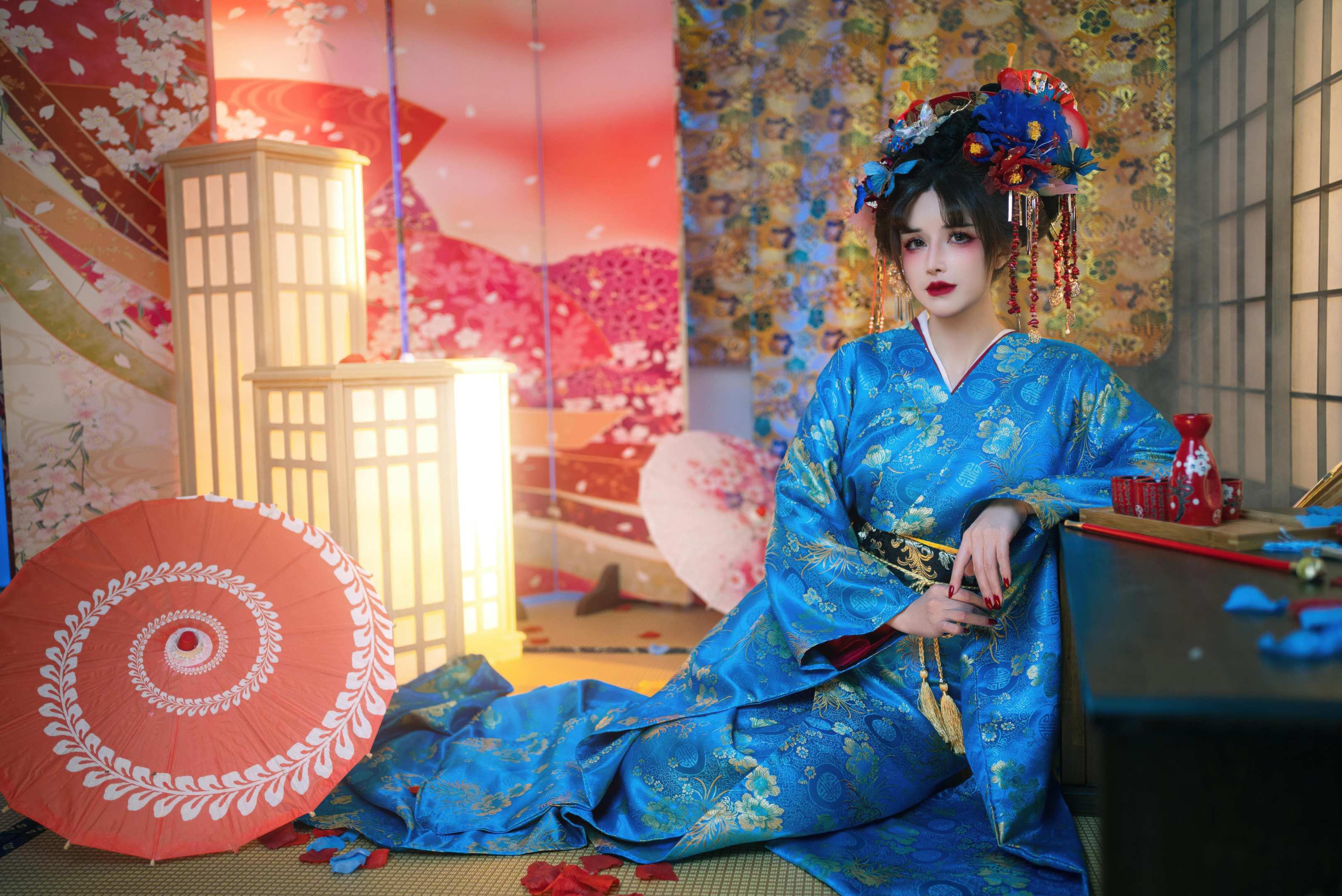 [私房] 鹿八岁baby - 花魁の末路：蓝色花魁绑带 露穴美胸私房 100P49G1V