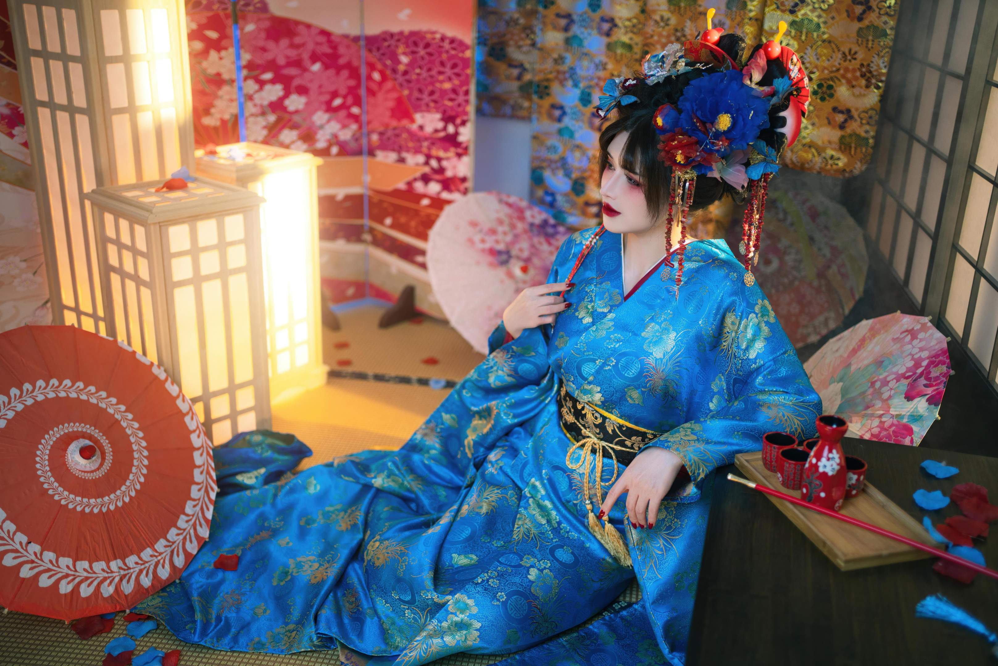 [私房] 鹿八岁baby - 花魁の末路：蓝色花魁绑带 露穴美胸私房 100P49G1V