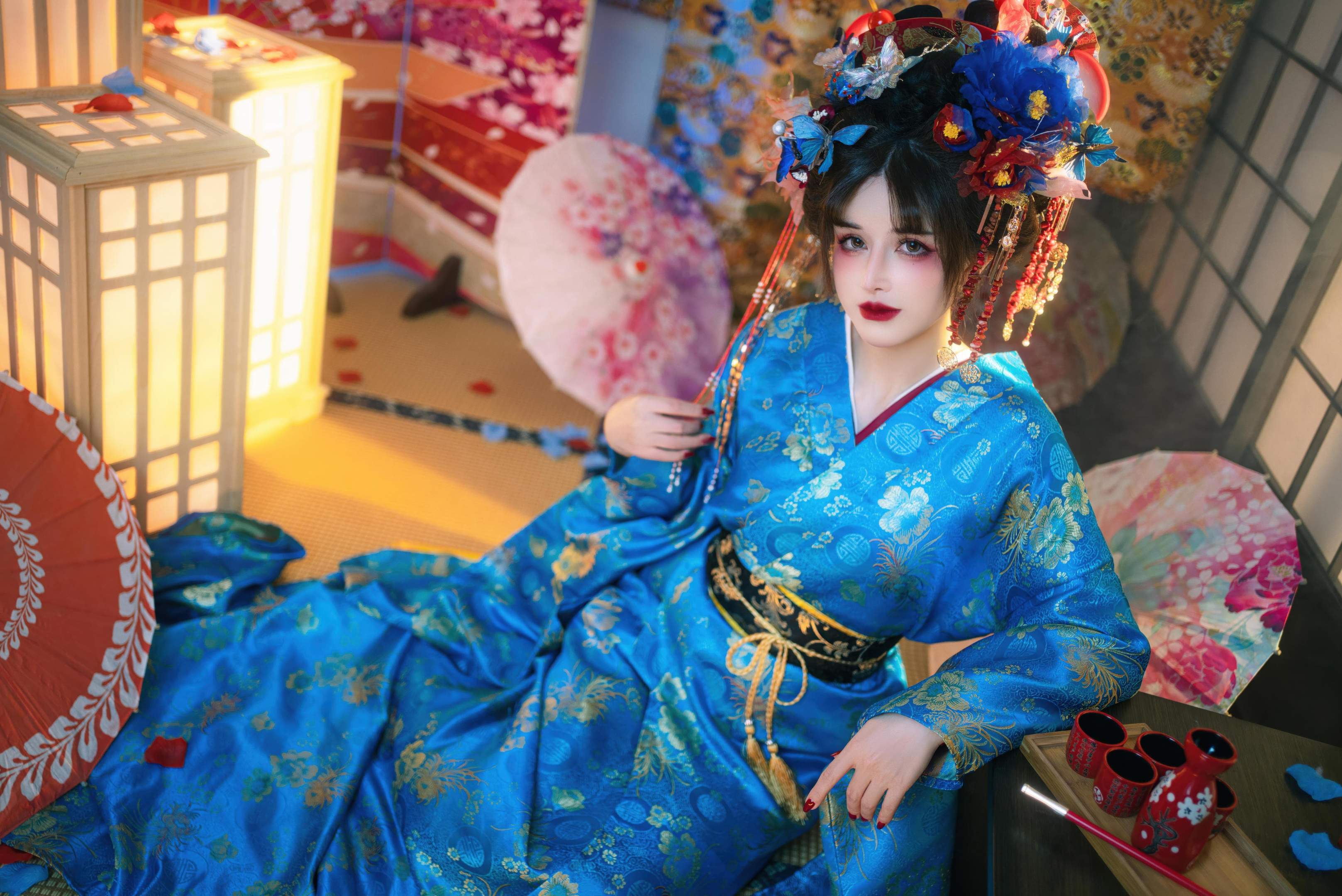 [私房] 鹿八岁baby - 花魁の末路：蓝色花魁绑带 露穴美胸私房 100P49G1V