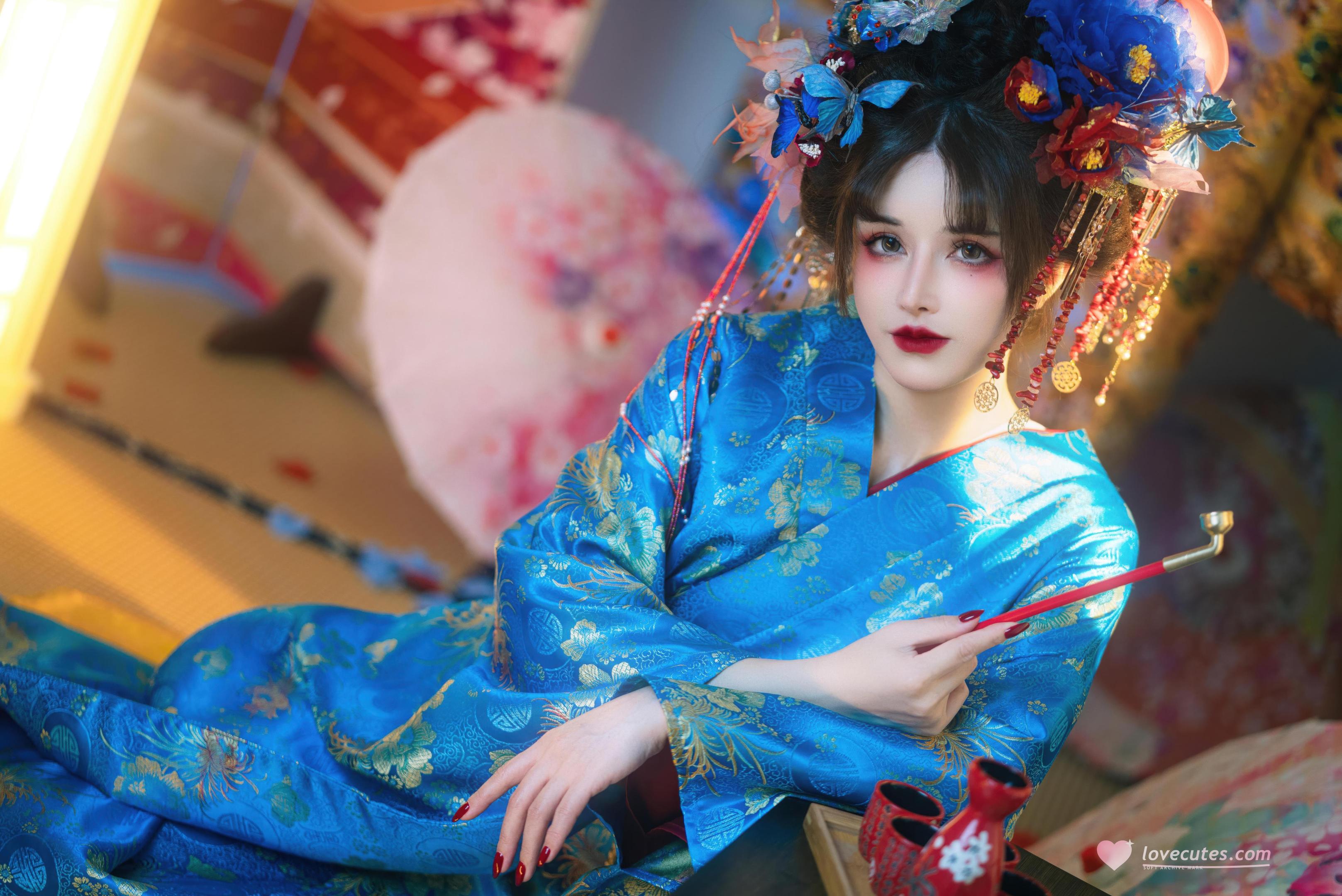 [私房] 鹿八岁baby - 花魁の末路：蓝色花魁绑带 露穴美胸私房 100P49G1V