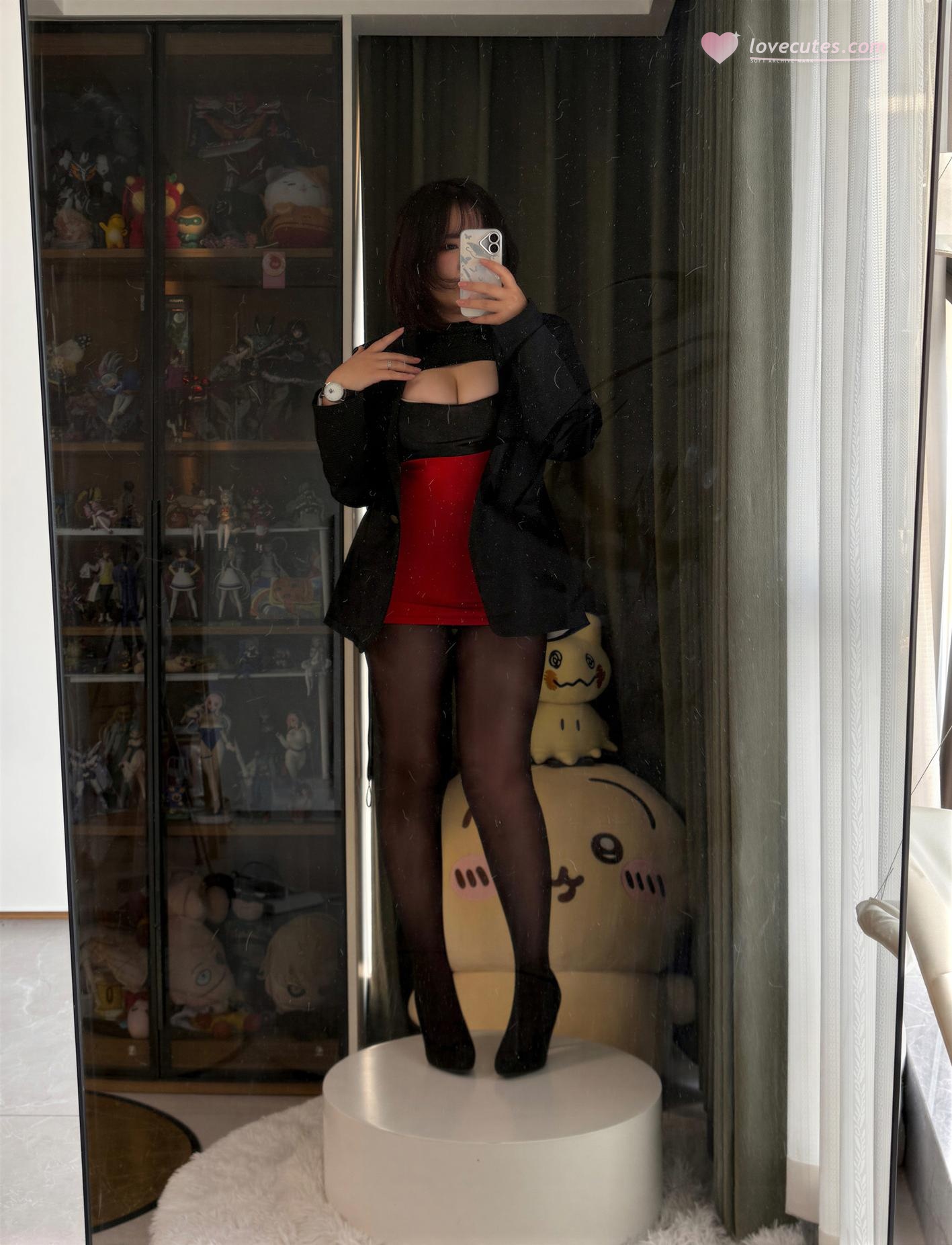 [Private] A-Ban is Very Happy Today - Office Worker Selfies: Black Stockings and Bodycon Skirt Selfies, Beautiful Legs, 76P3V