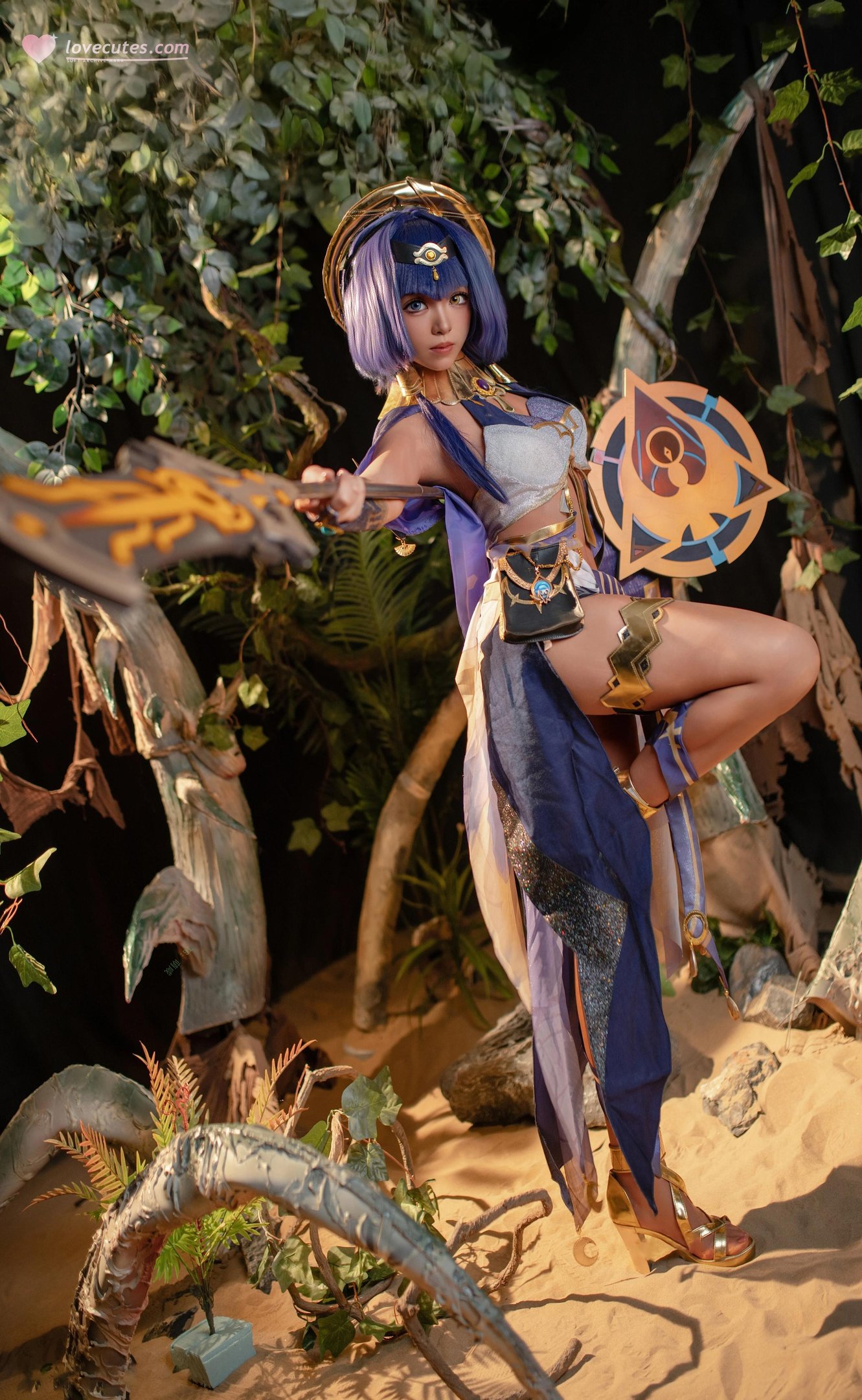 [cosplay] Bangni邦尼 - 原神 坎蒂丝：沙地金饰高跟 露臀大尺度还原 70P