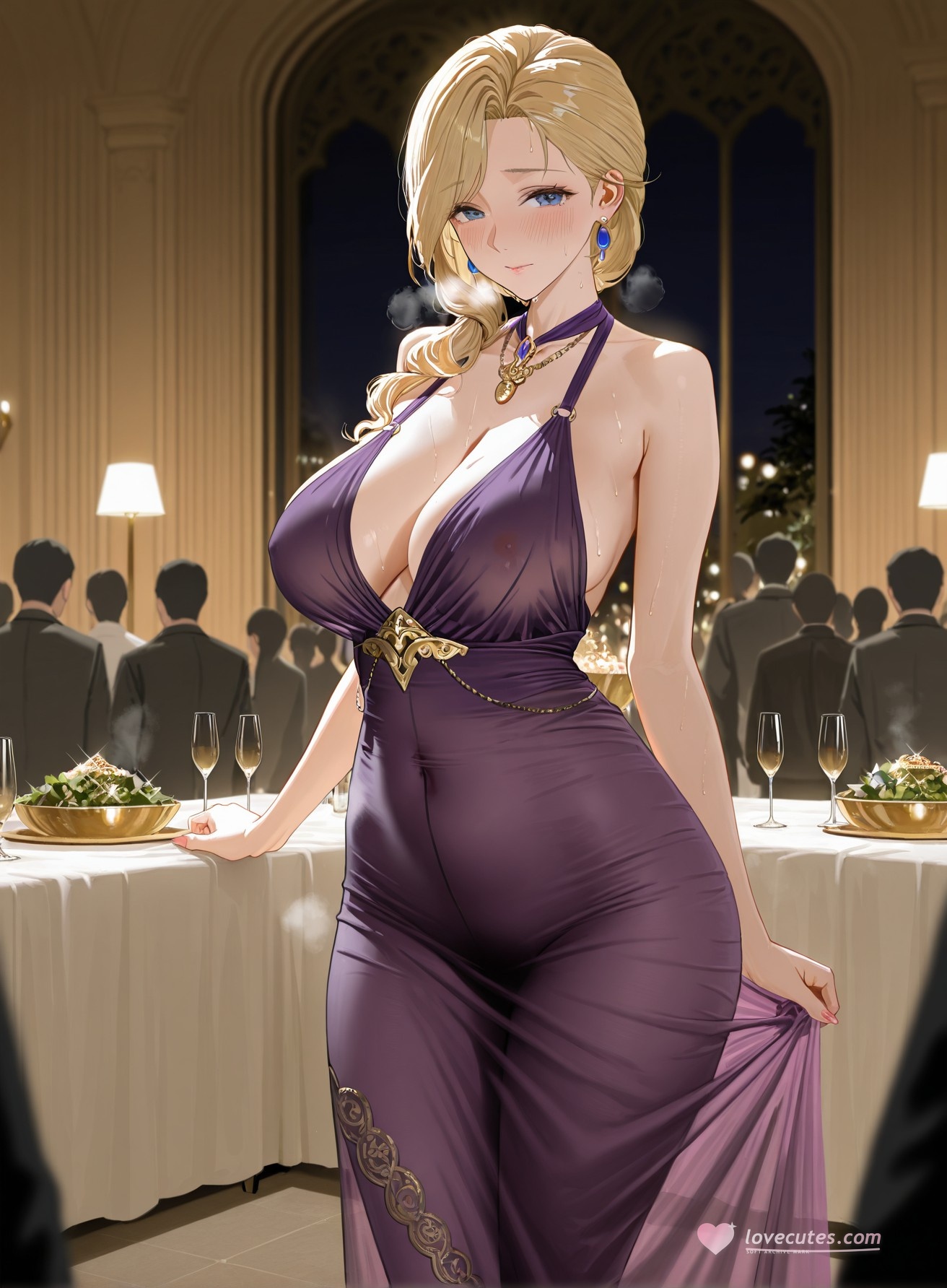 AI Generated Anime Girl - 碧蓝航线 胡德：晚礼服巨乳露穴 黑丝高跟 312P