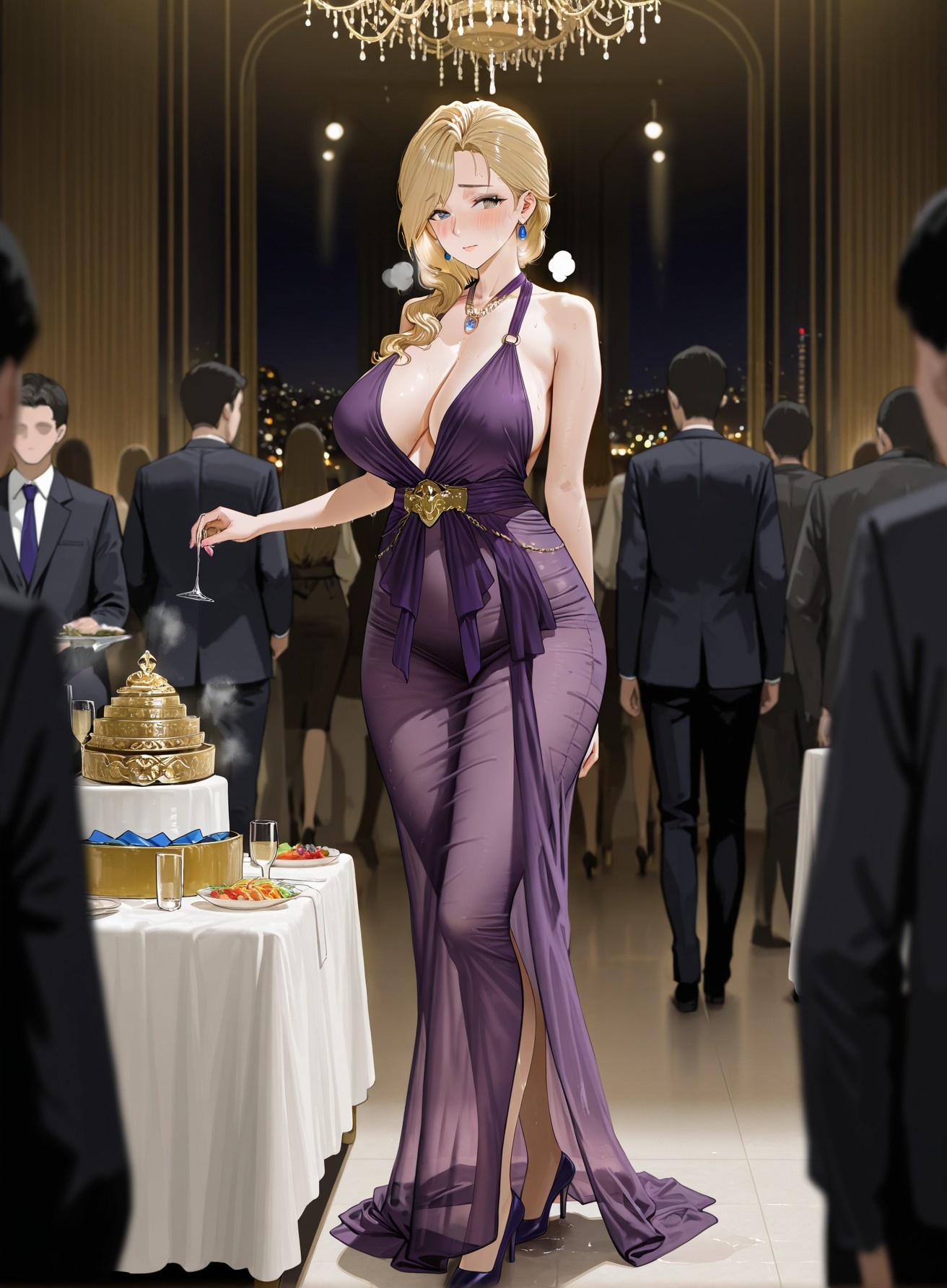 AI Generated Anime Girl - 碧蓝航线 胡德：晚礼服巨乳露穴 黑丝高跟 312P