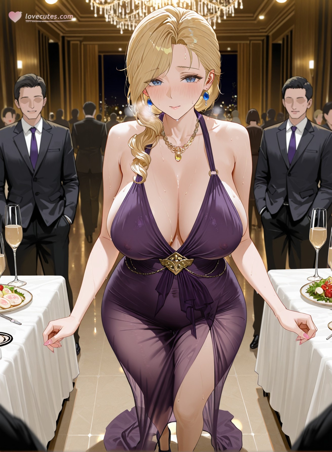 AI Generated Anime Girl - 碧蓝航线 胡德：晚礼服巨乳露穴 黑丝高跟 312P