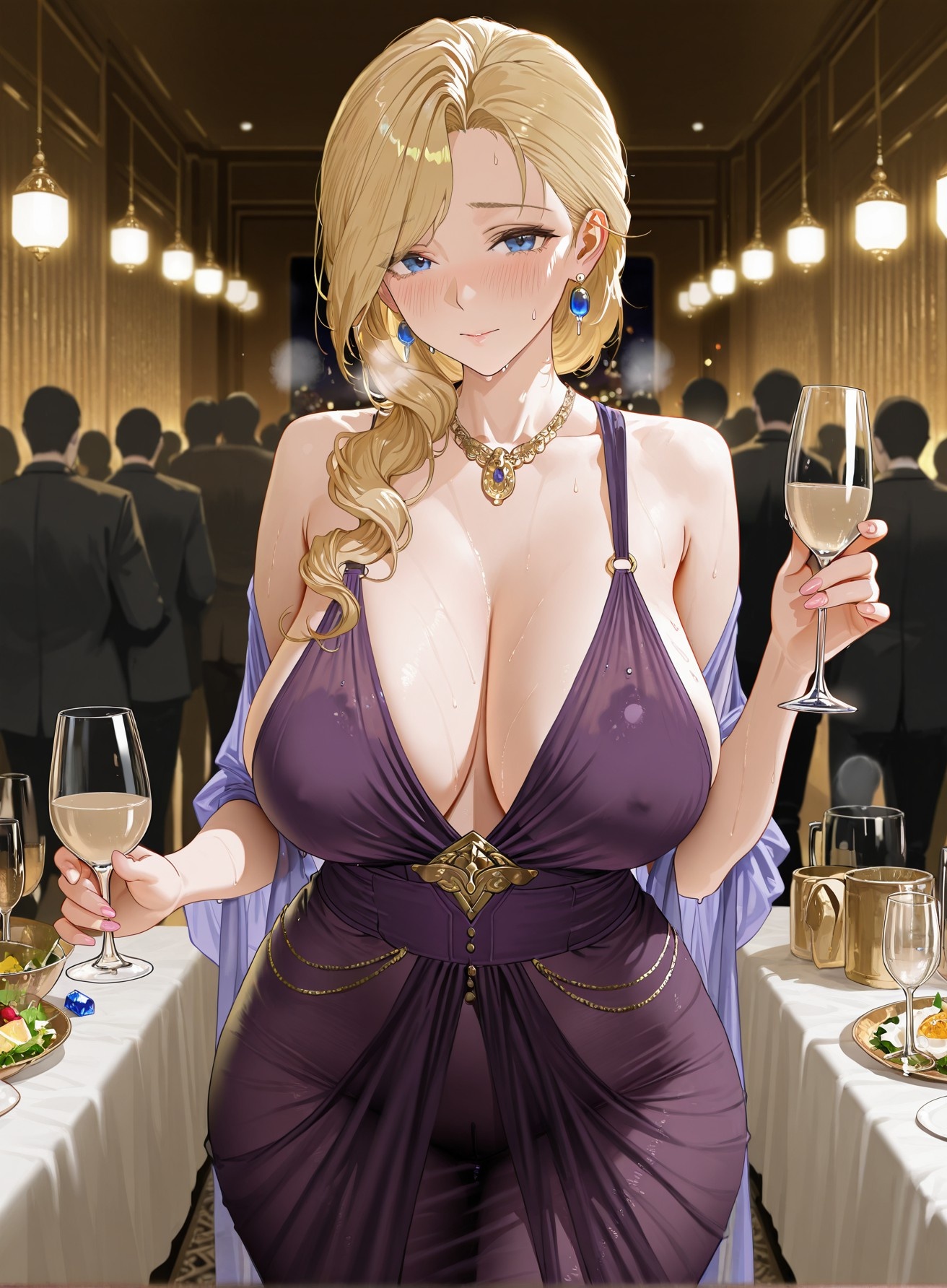 AI Generated Anime Girl - 碧蓝航线 胡德：晚礼服巨乳露穴 黑丝高跟 312P