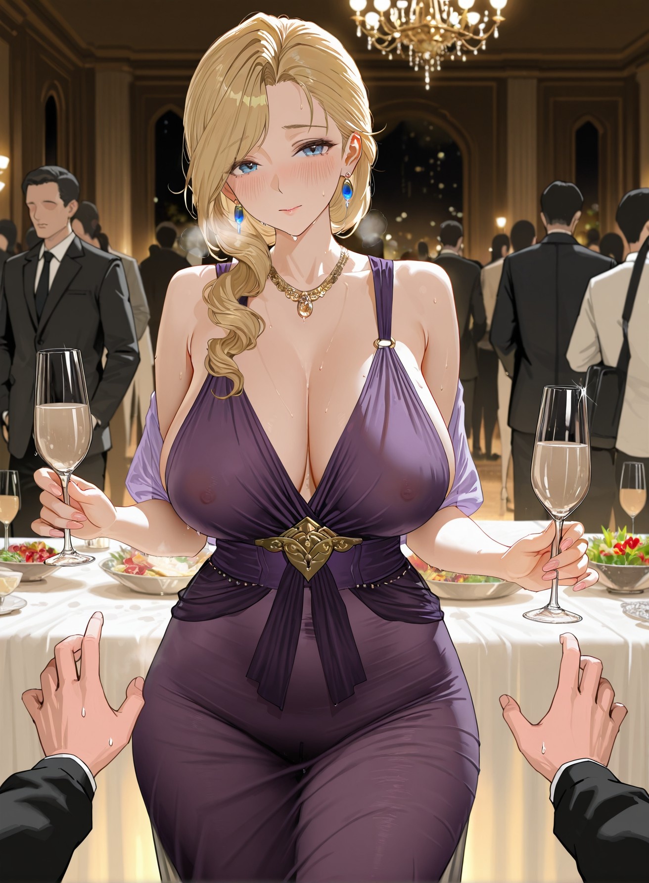 AI Generated Anime Girl - 碧蓝航线 胡德：晚礼服巨乳露穴 黑丝高跟 312P