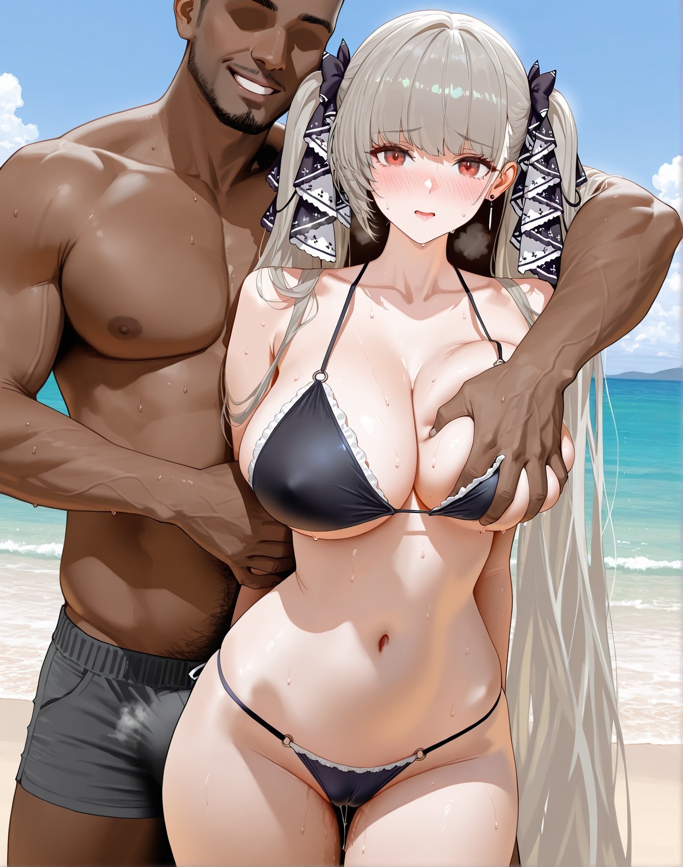 AI Generated Anime Girl - 陌生地点NTR：泳装双马尾露穴 162P