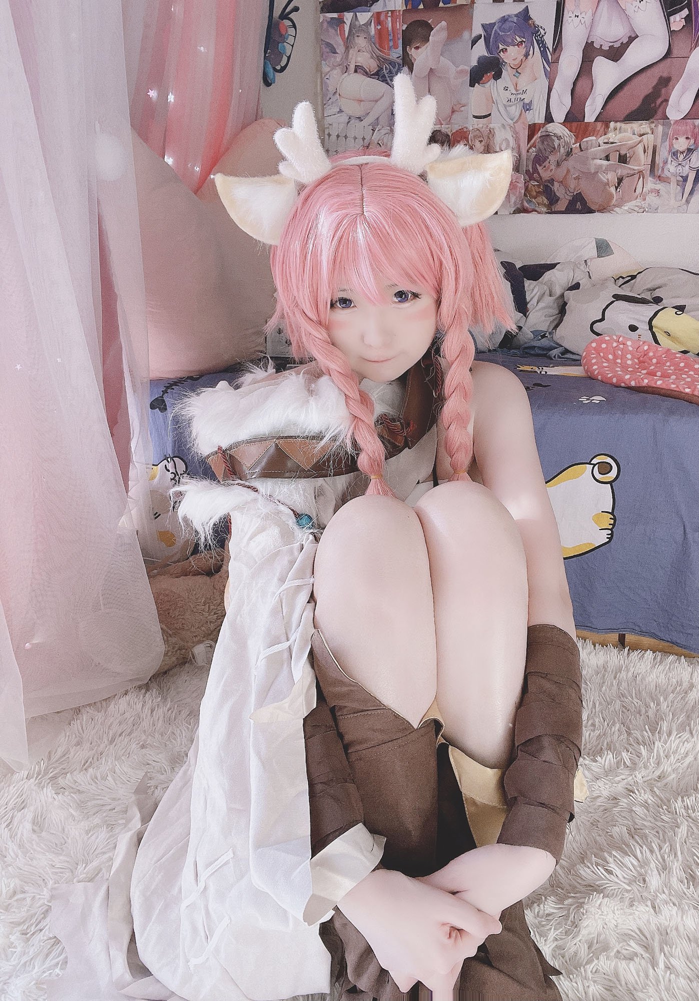 [cosplay] 习呆呆 - 瑶：粉发兽耳露点大尺度还原 23P1V