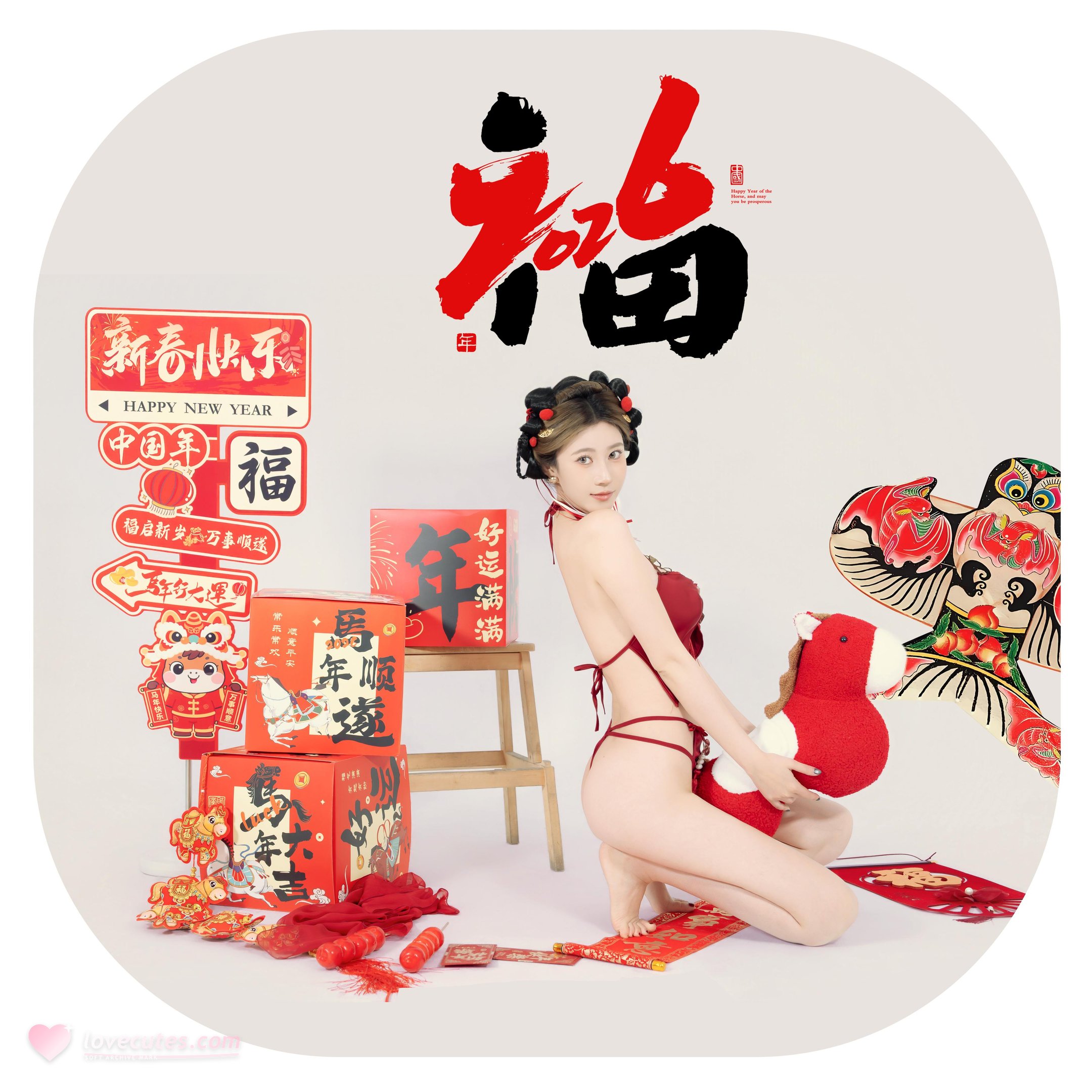 [私房] 年年Nnian - 马上有福：新春红色情趣内衣 福字棚拍 88P