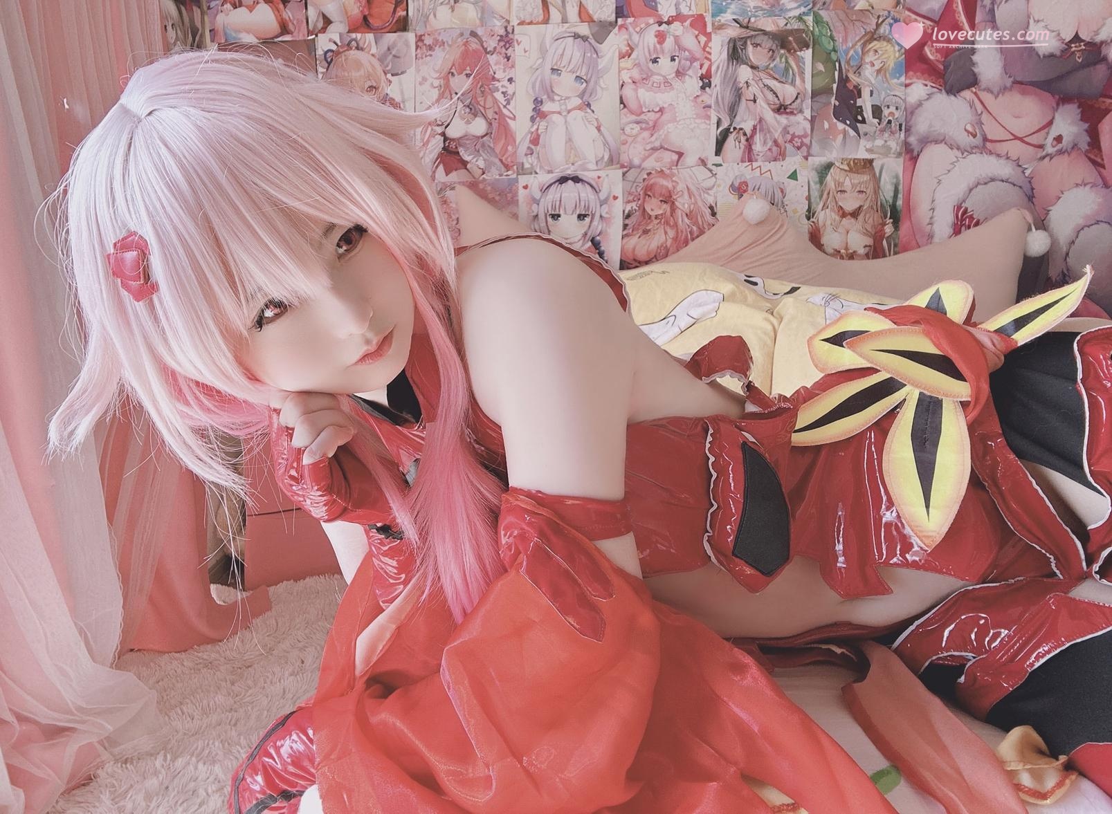 [cosplay] 习呆呆 - 罪恶王冠 楪祈：红衣露点大尺度还原 12P