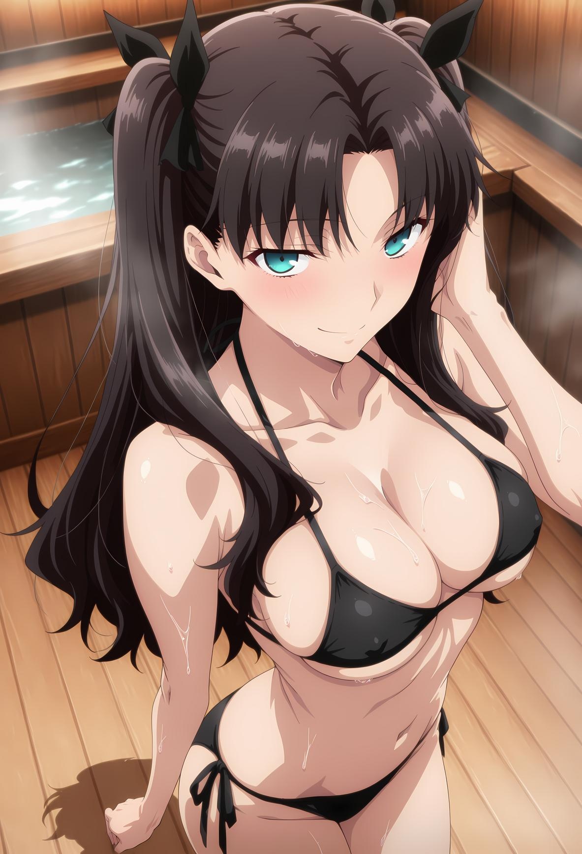 AI Generated Anime Girl - Fate 远坂凛：泳装比基尼浴室露穴 47P