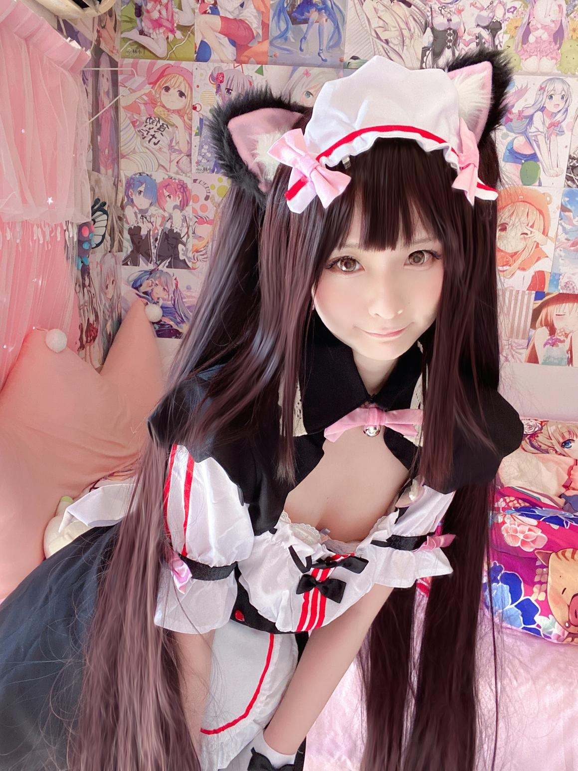 [cosplay] 习呆呆 - 巧克力猫娘：猫耳女仆黑丝全裸自拍 34P2V
