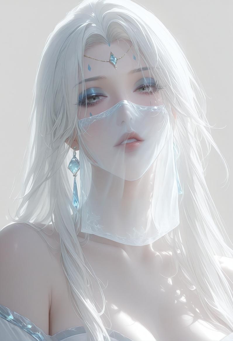 AI Generated Anime Girl - [ManAI]古风美 仙门银宴：白丝蕾丝内衣露点 94P