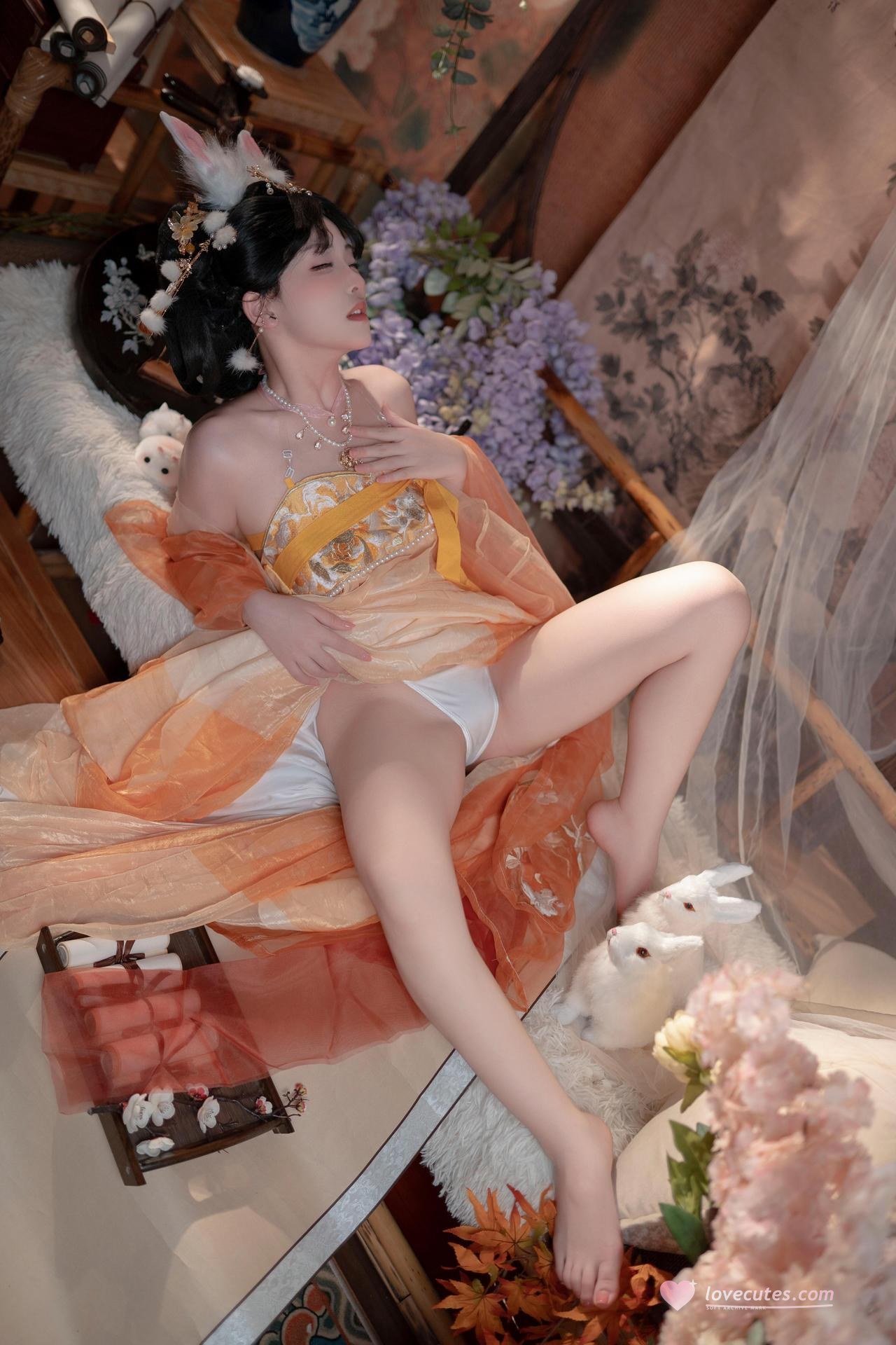 [私房] Bangni邦尼 - 中秋节玉兔：橙色纱裙兔耳中秋私房 大尺度美腿 88P7V