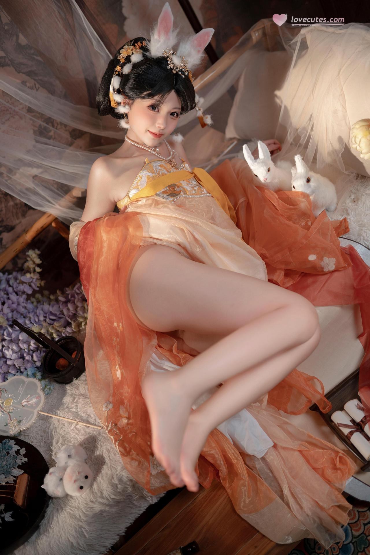[私房] Bangni邦尼 - 中秋节玉兔：橙色纱裙兔耳中秋私房 大尺度美腿 88P7V
