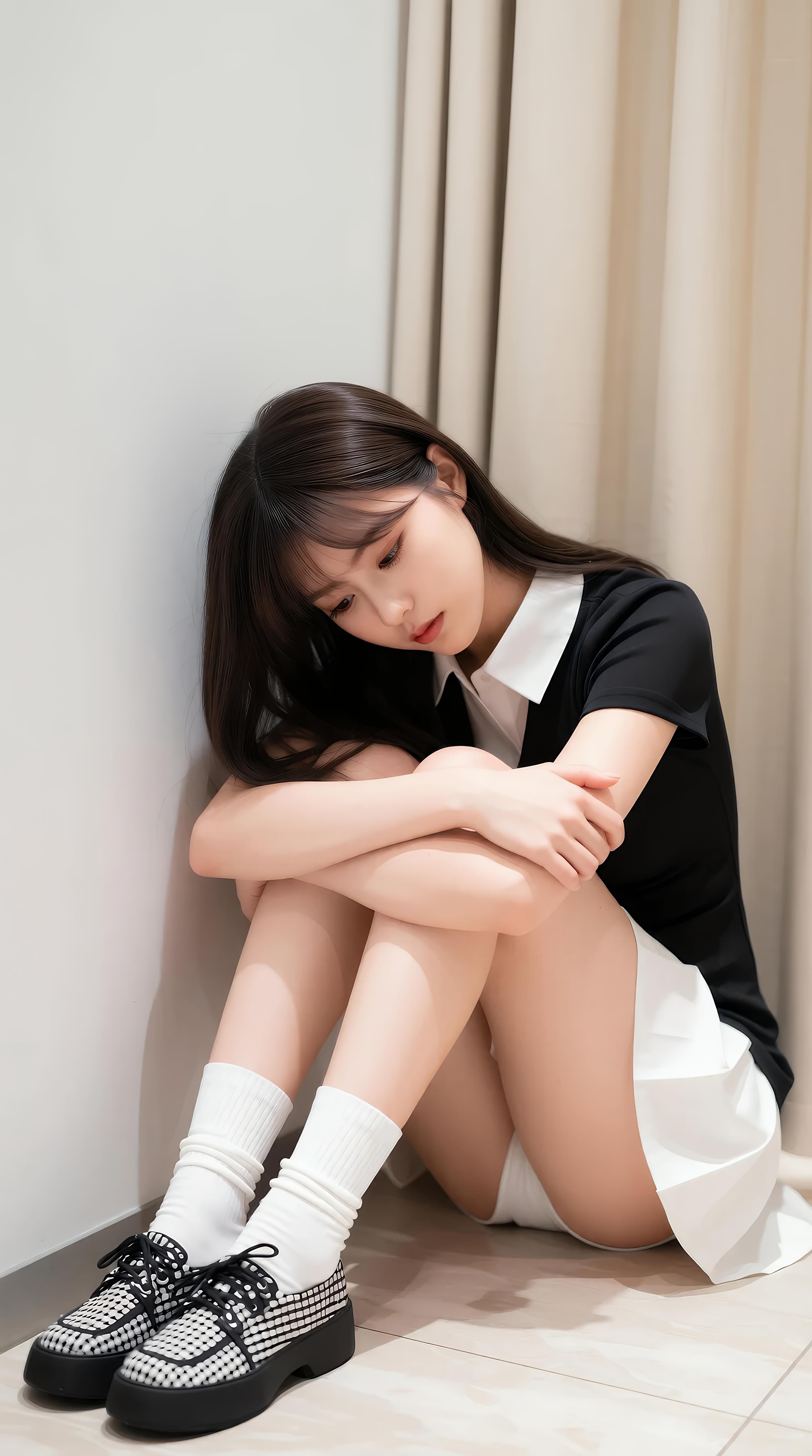 [AI美女] 夏甜ava - 商场短裙少女：黑色上衣白裙清纯写真 68P
