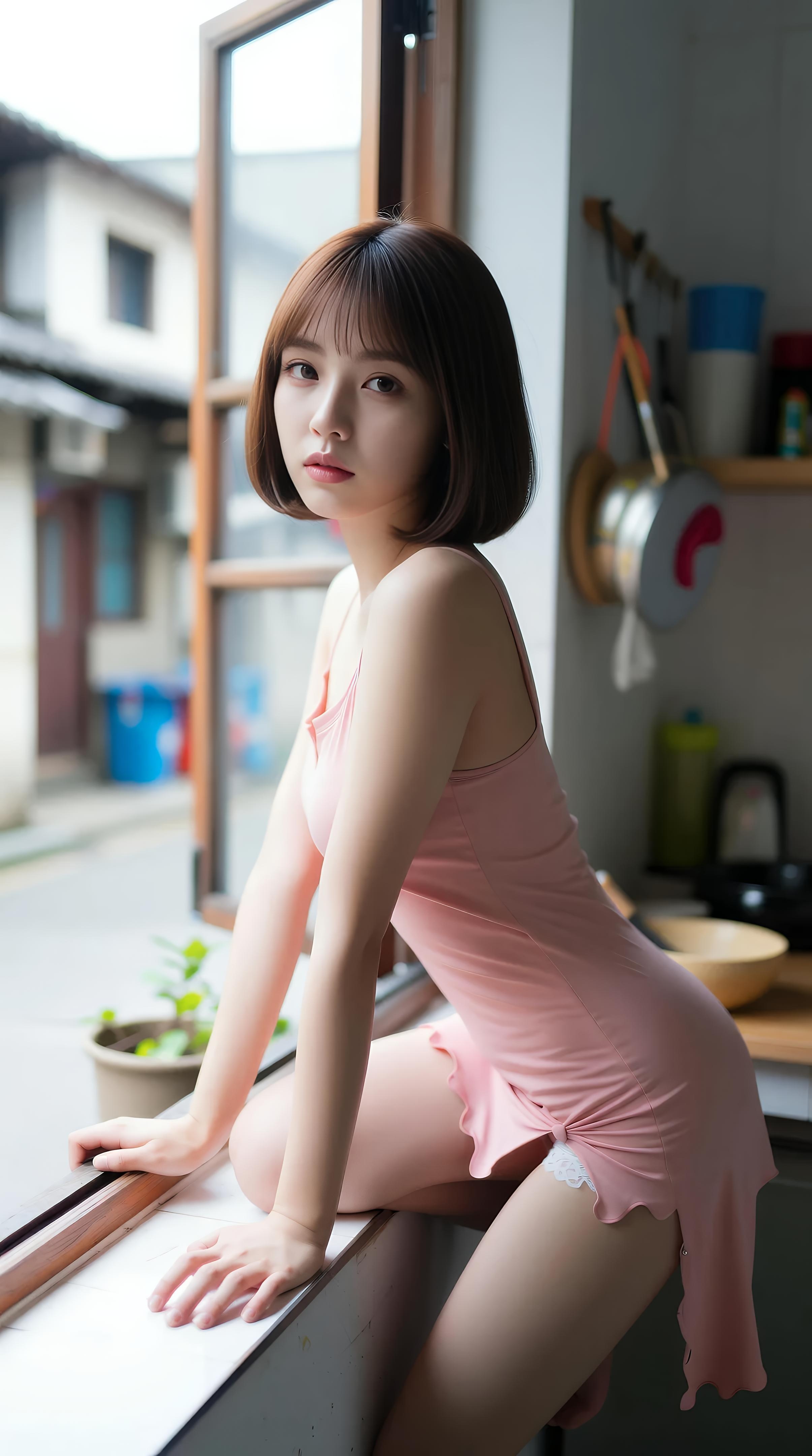 [AI美女] 小乔不乔 - กระโปรงสั้นสีชมพูในตรอกซอย: กลางแจ้งท่ามกลางแสงแดด ขาเรียวใสบริสุทธิ์ 97P