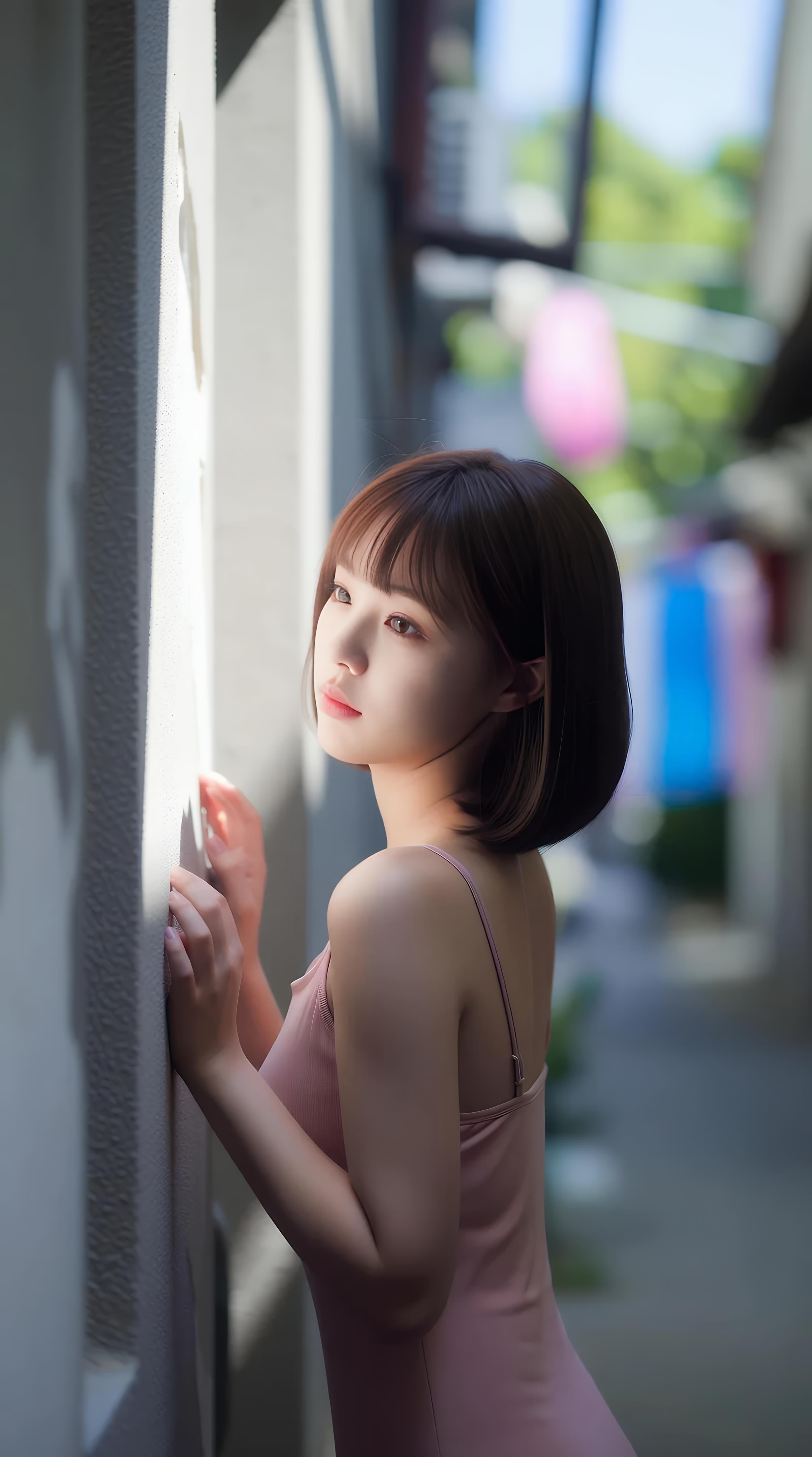[AI美女] 小乔不乔 - กระโปรงสั้นสีชมพูในตรอกซอย: กลางแจ้งท่ามกลางแสงแดด ขาเรียวใสบริสุทธิ์ 97P