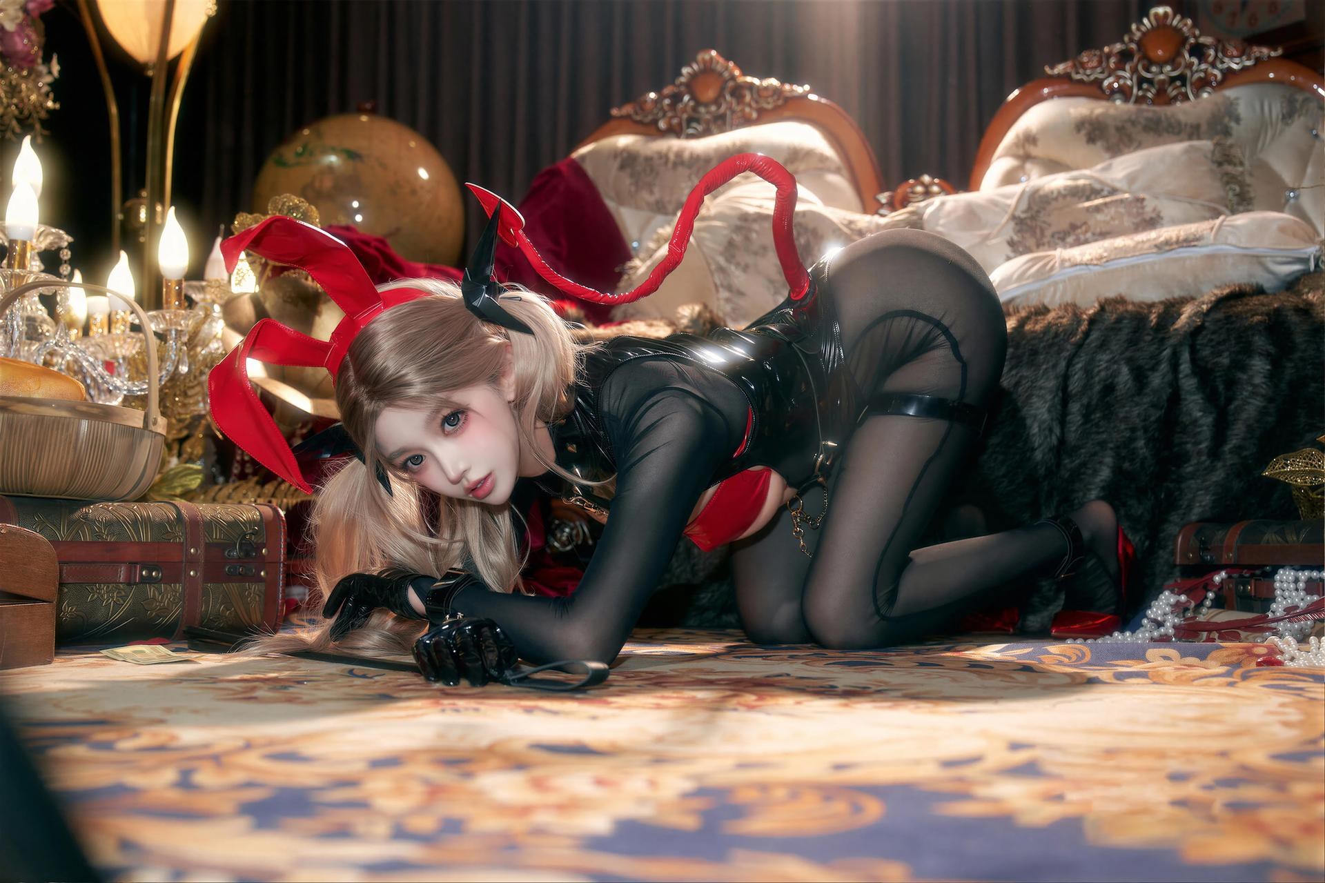 [Private] Guoqi Mixianxianmiao - Demon Bunny: Black Bunny Girl Devil Horns Large-Scale Private Set 24P