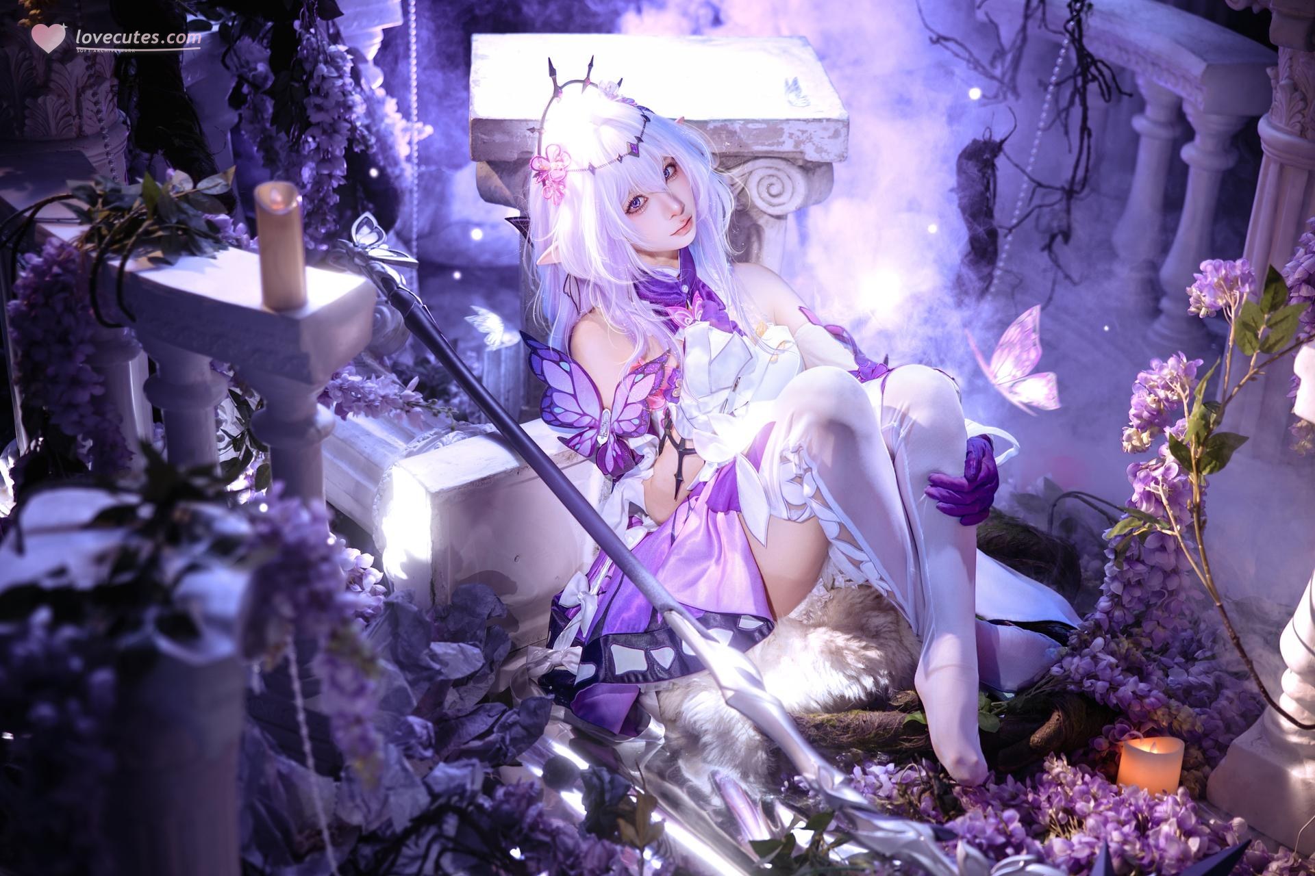 [cosplay] 蠢沫沫 - 붕괴: 스타레일 하이디에: 보라·흰색 드레스 나비날개 판타지 재현 12P