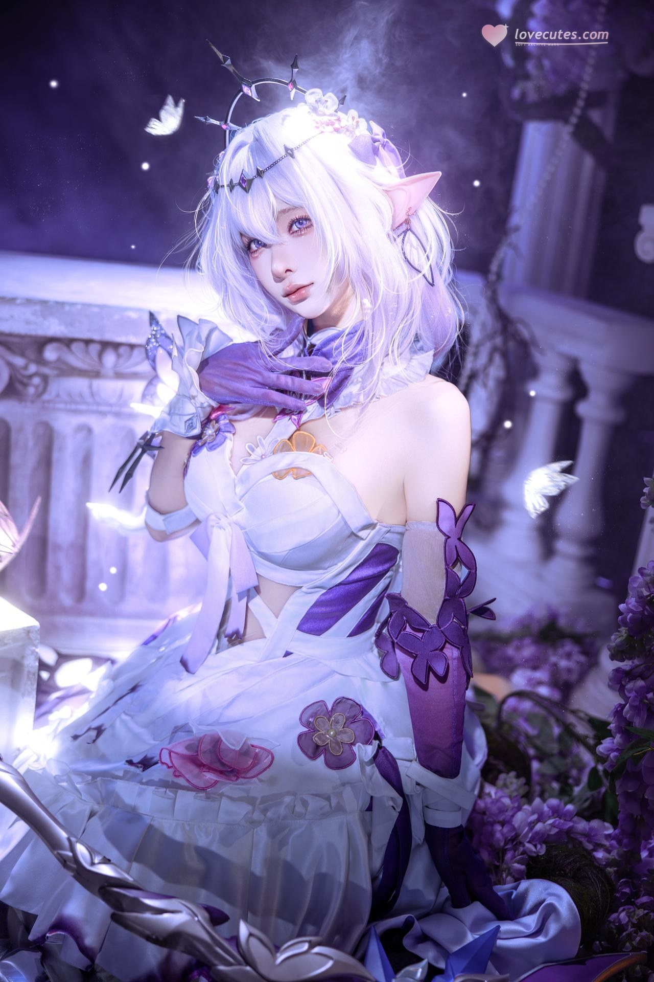 [cosplay] 蠢沫沫 - 붕괴: 스타레일 하이디에: 보라·흰색 드레스 나비날개 판타지 재현 12P