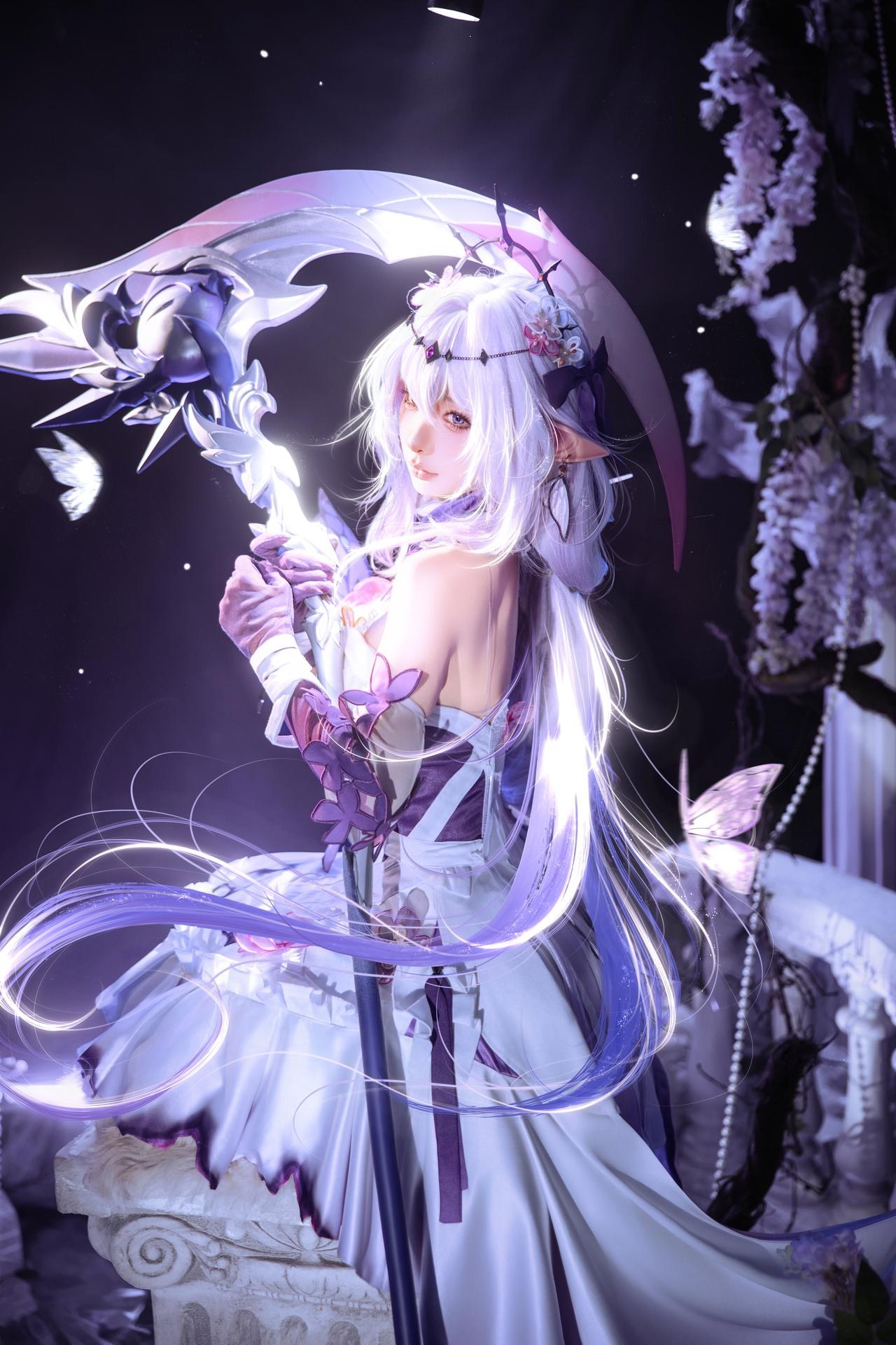 [cosplay] 蠢沫沫 - 붕괴: 스타레일 하이디에: 보라·흰색 드레스 나비날개 판타지 재현 12P