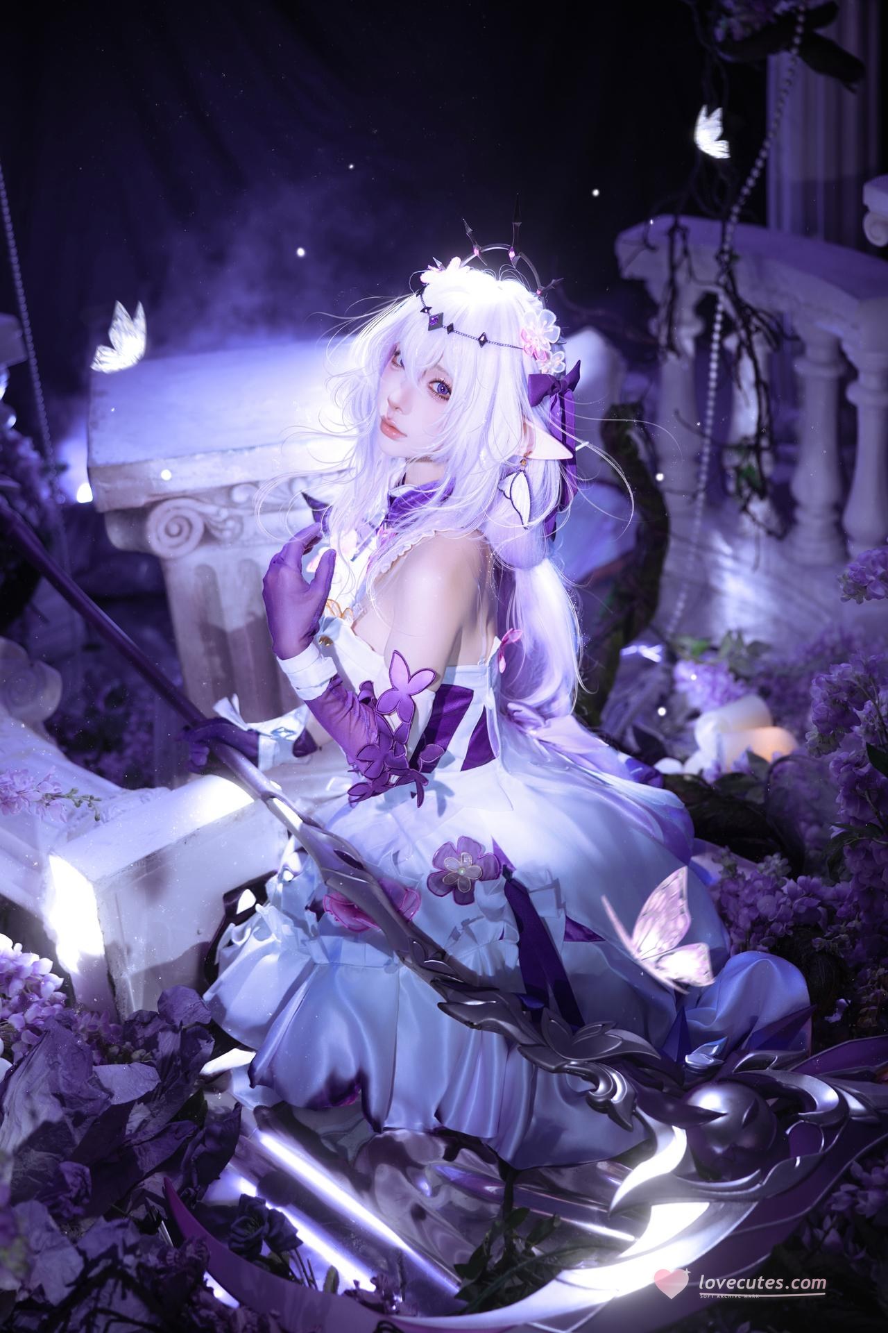[cosplay] 蠢沫沫 - 붕괴: 스타레일 하이디에: 보라·흰색 드레스 나비날개 판타지 재현 12P