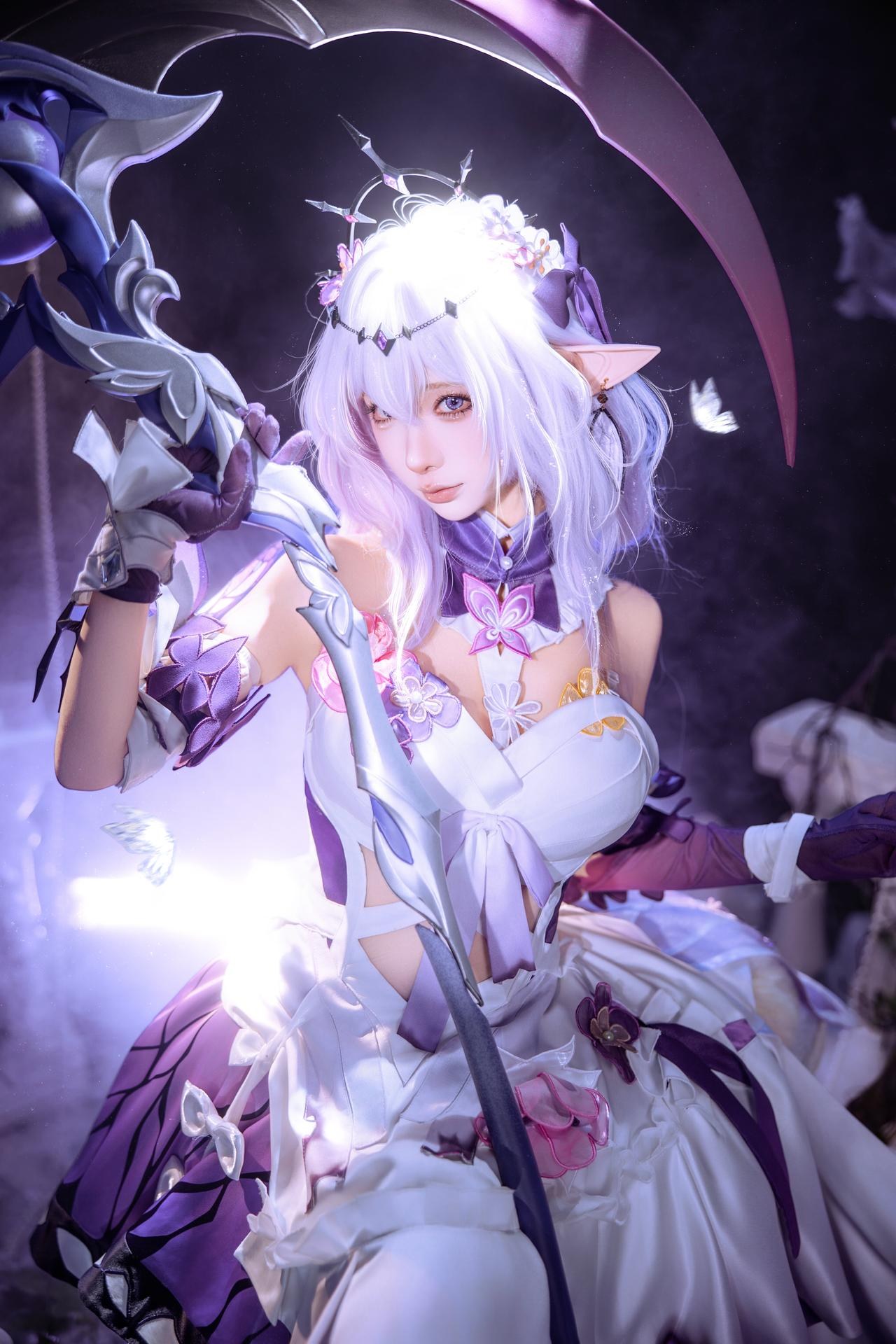 [cosplay] 蠢沫沫 - 붕괴: 스타레일 하이디에: 보라·흰색 드레스 나비날개 판타지 재현 12P