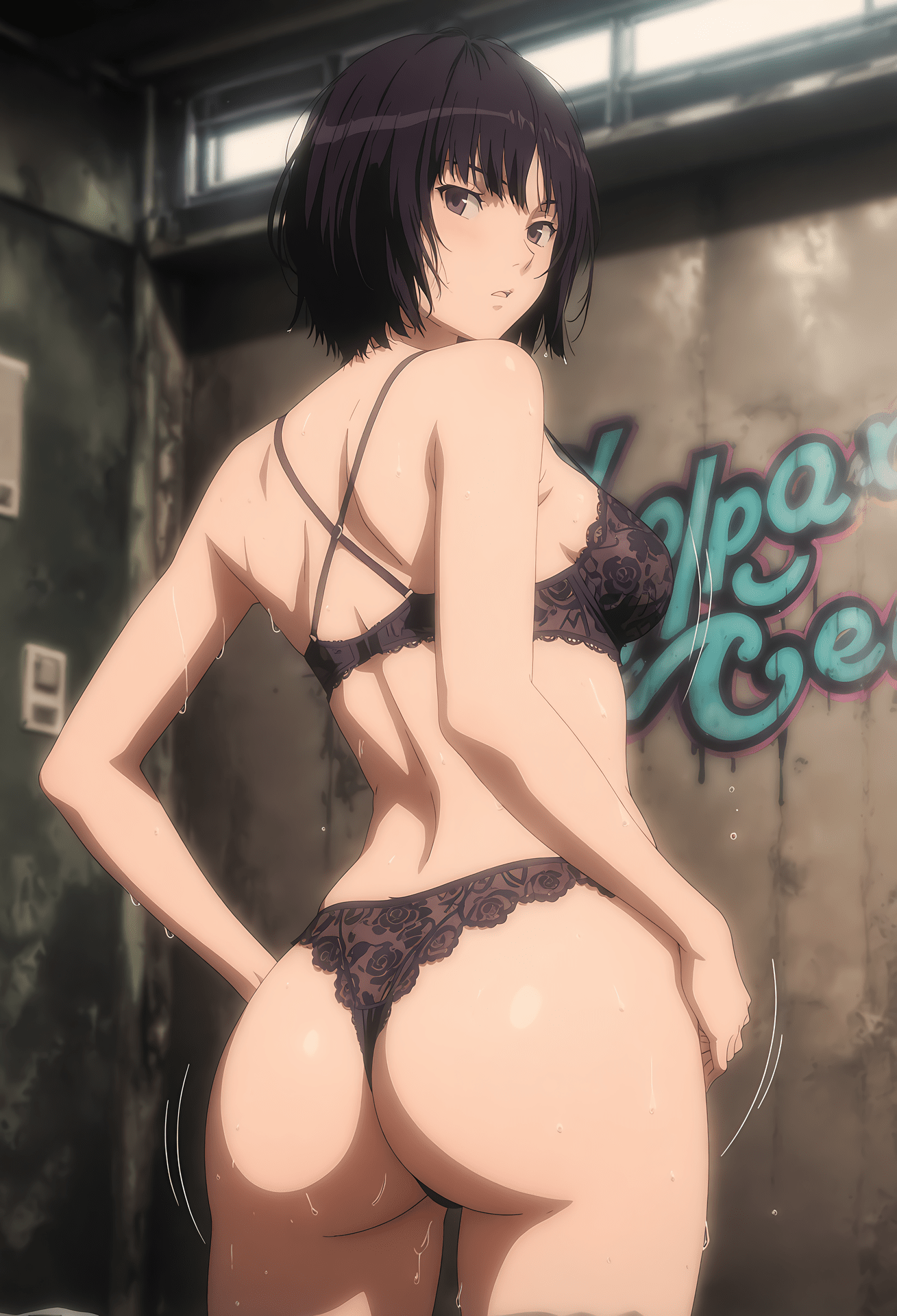 AI Generated Anime Girl - 圣诞之吻 七咲逢：紧身衣泳装浴室露穴 30P