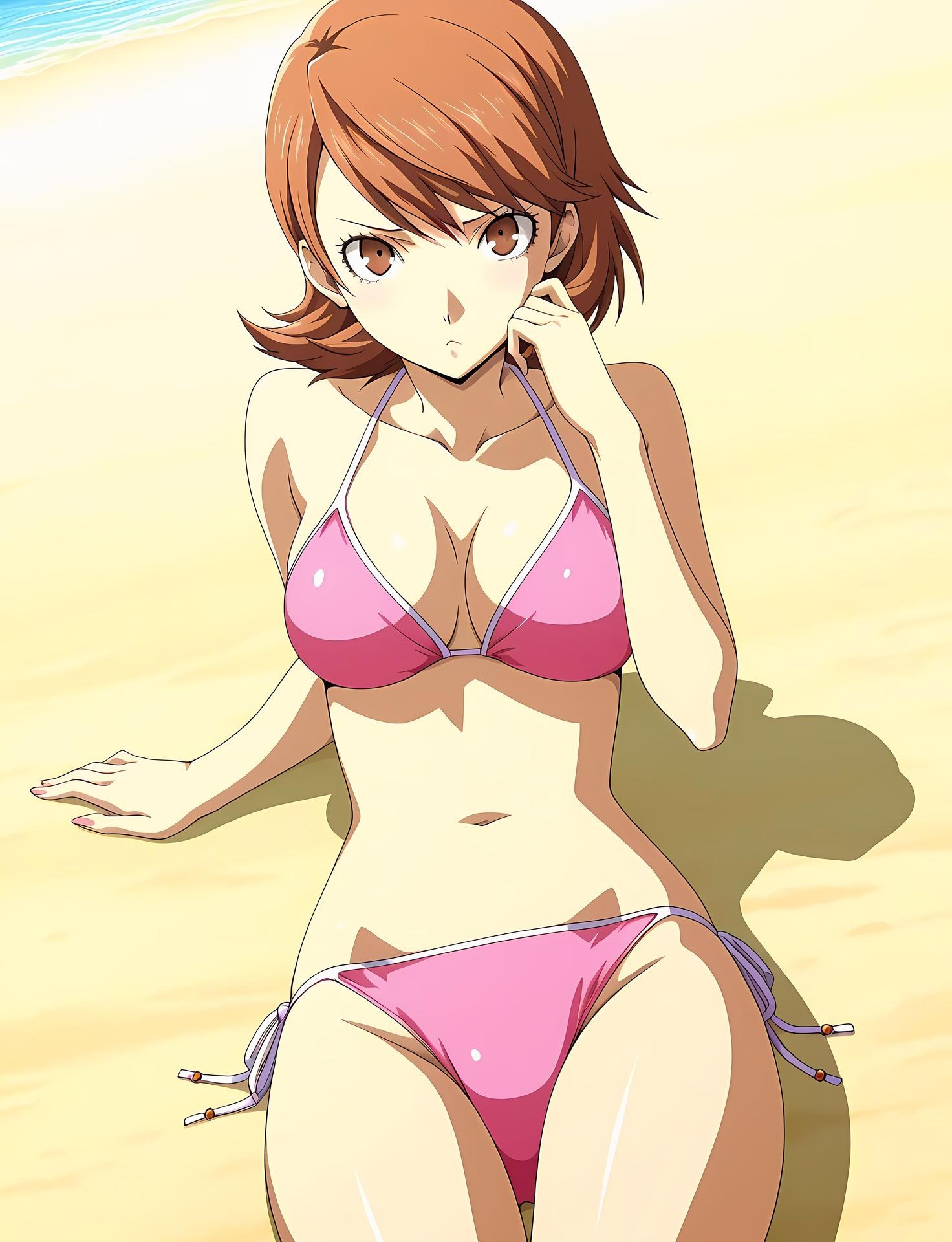 AI Generated Anime Girl - 女神异闻录3 岳羽由加莉：레이스 속옷 학생복 해변 노출 85P