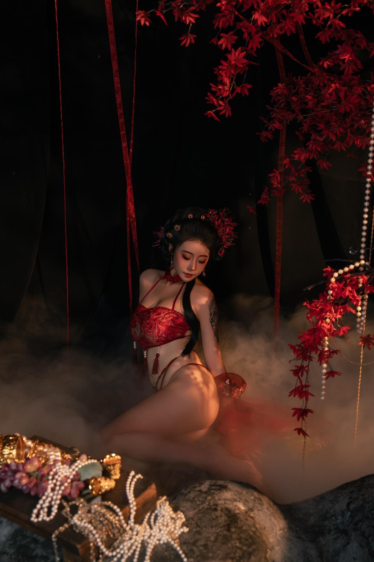 [私房] 奈汐酱nice - 流丹：红绳古风内衣 花影布景大尺度 85P