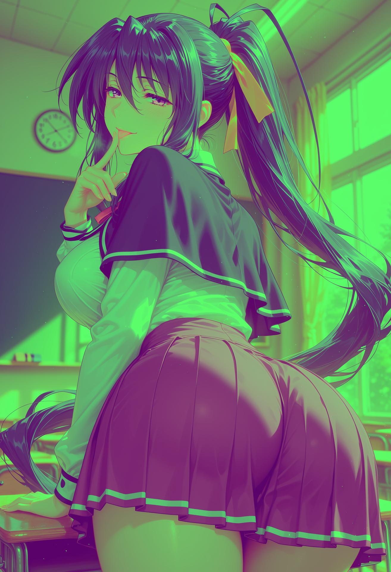 AI Generated Anime Girl - 恶魔高中D×D 姬岛朱乃：蕾丝内衣学生装露穴 107P