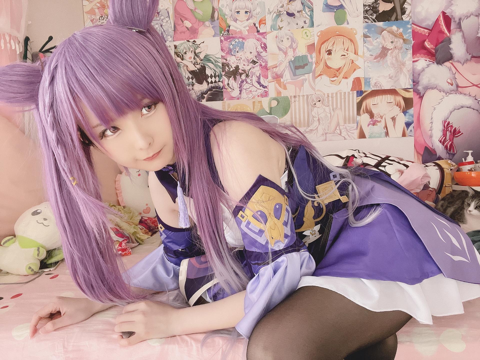 [cosplay] 习呆呆 - 刻晴：紫发兔耳露点大尺度还原 60P2V