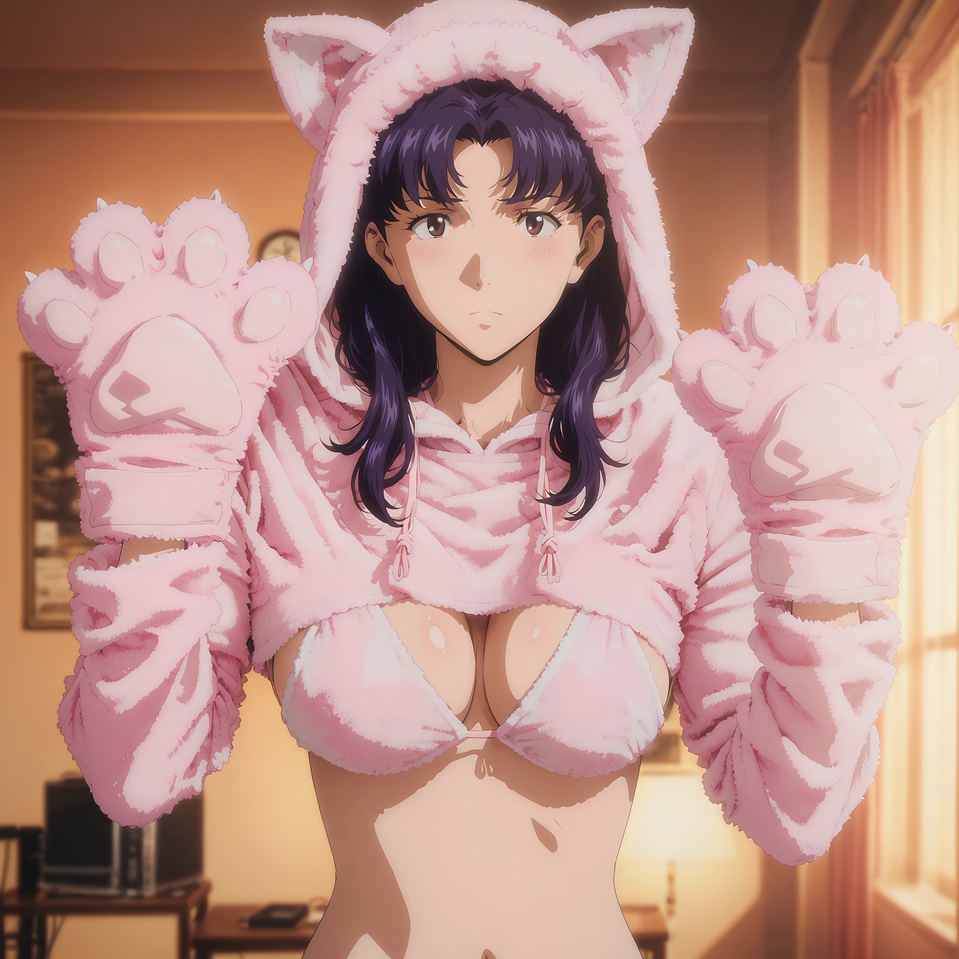 AI Generated Anime Girl - 新世纪福音战士 葛城美里：蕾丝内衣泳装沙滩露穴 102P