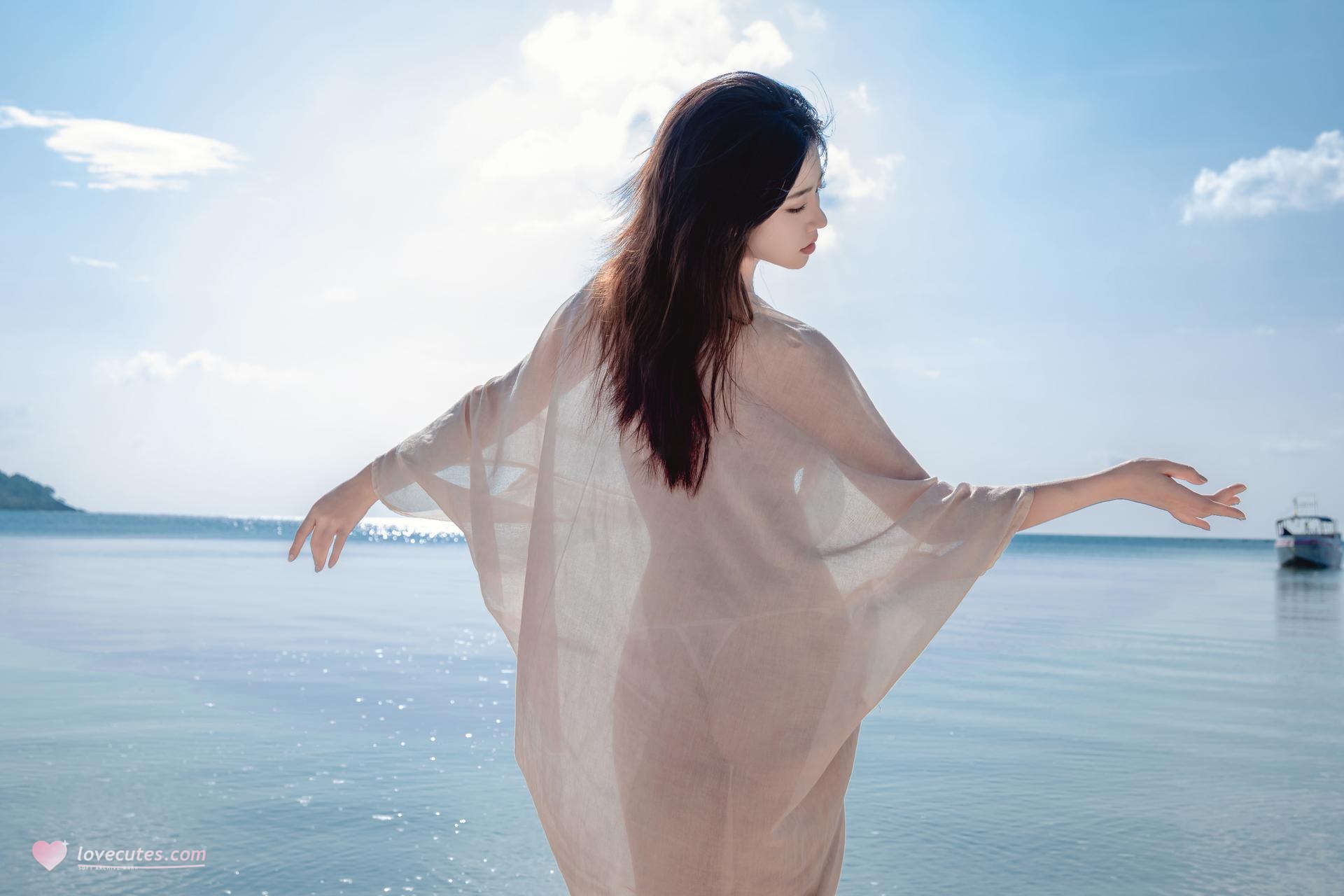 [写真] 年年Nnian - 海风：海边白纱薄裙 阳光美腿写真 80P