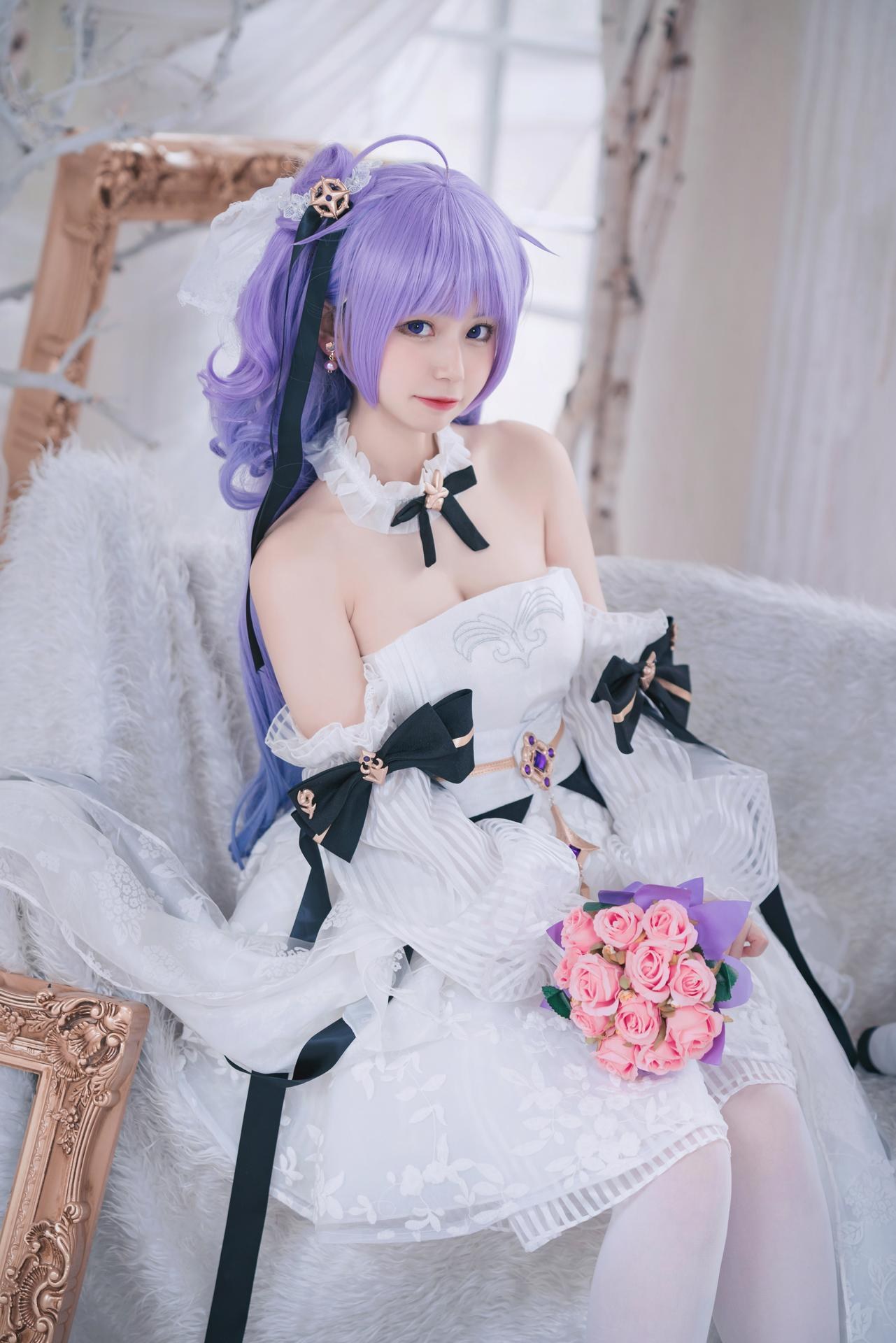 [cosplay] 猫大人 - 碧蓝航线 独角兽花嫁：紫发婚纱甜美还原 23P