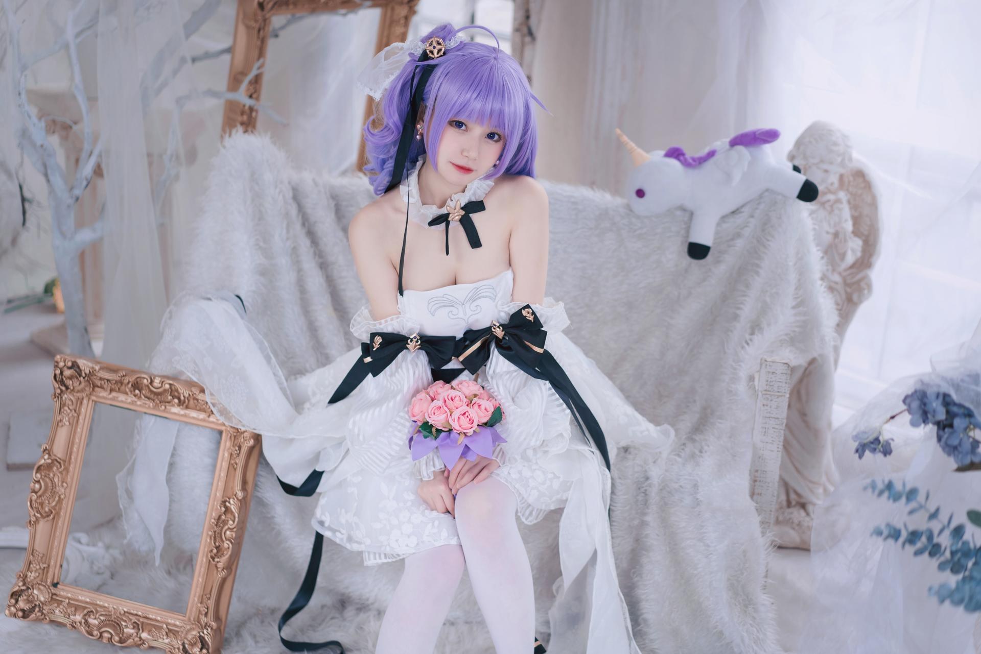 [cosplay] 猫大人 - 碧蓝航线 独角兽花嫁：紫发婚纱甜美还原 23P