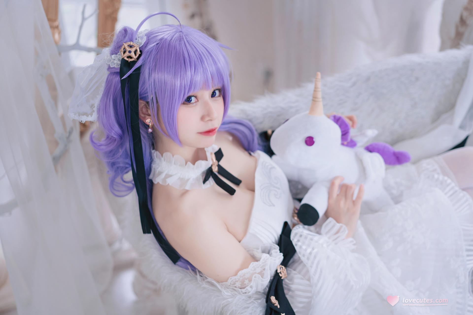 [cosplay] 猫大人 - 碧蓝航线 独角兽花嫁：紫发婚纱甜美还原 23P