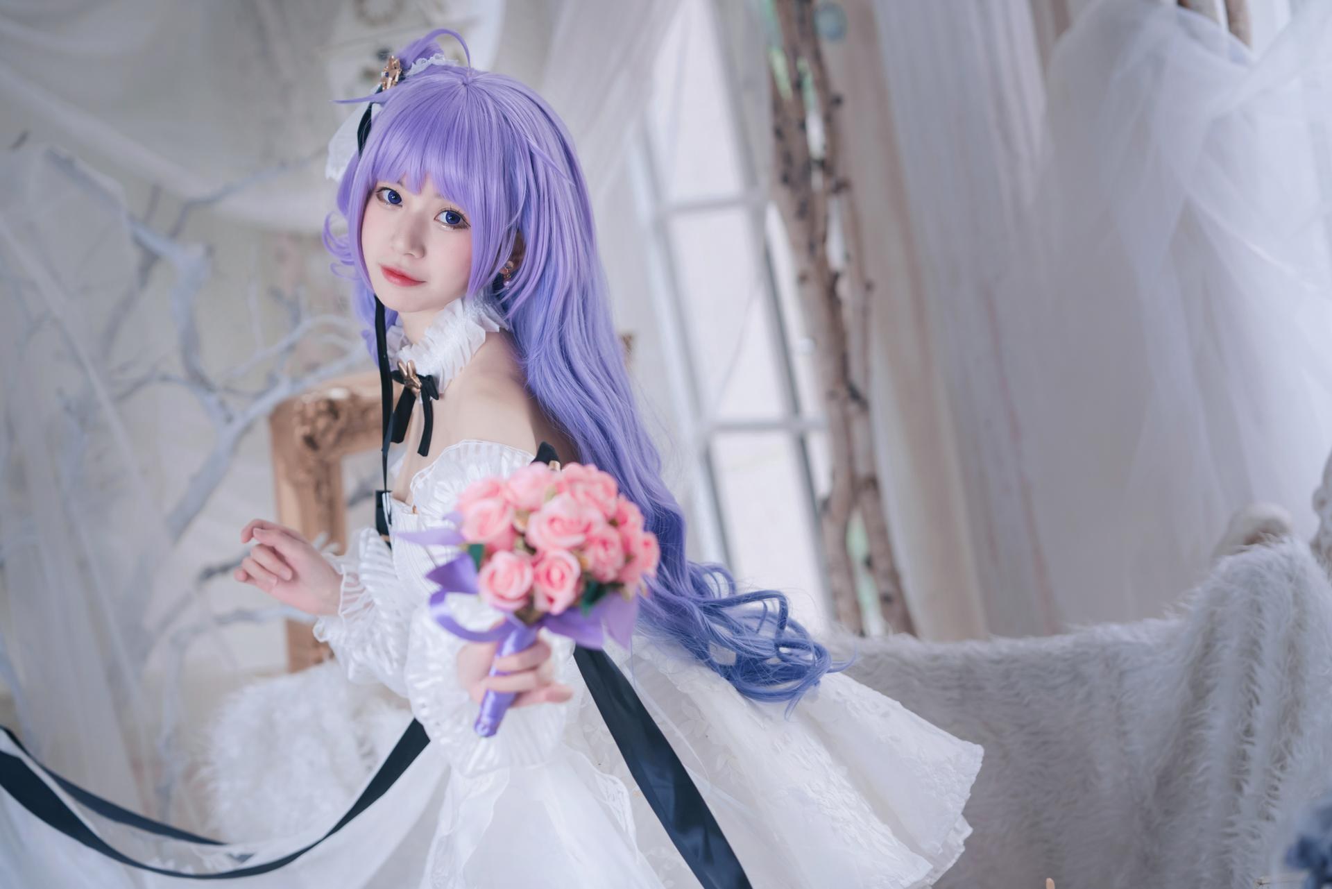 [cosplay] 猫大人 - 碧蓝航线 独角兽花嫁：紫发婚纱甜美还原 23P