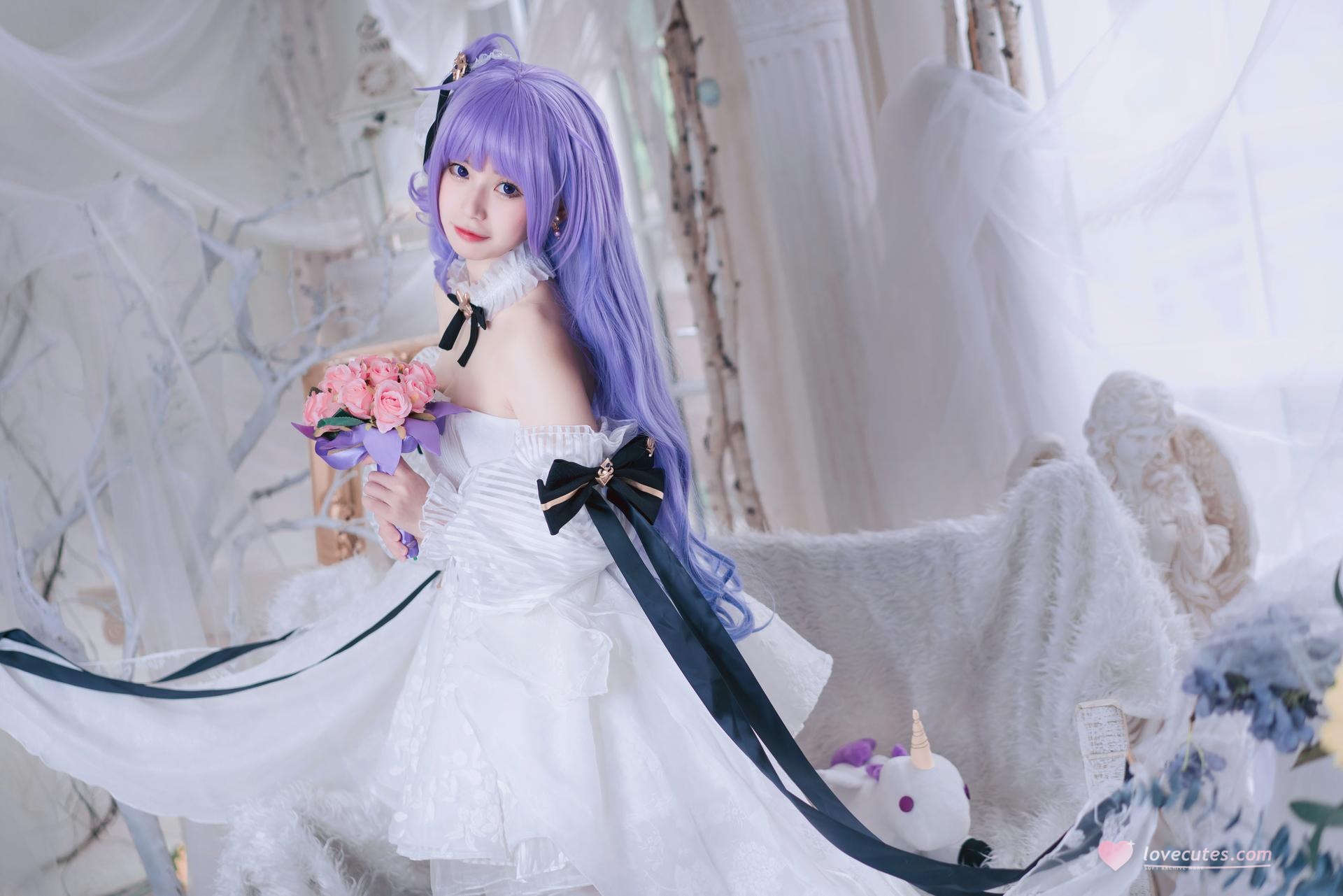 [cosplay] 猫大人 - 碧蓝航线 独角兽花嫁：紫发婚纱甜美还原 23P