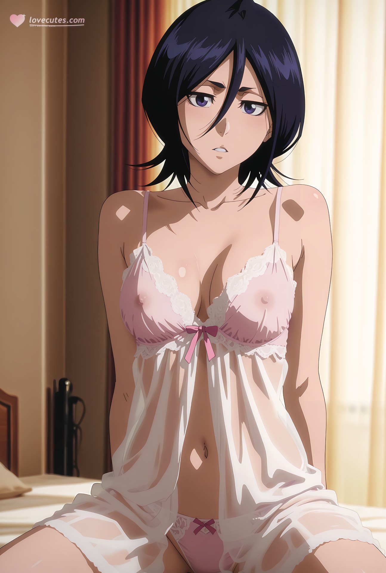 AI Generated Anime Girl - 死神 朽木露琪亚：黑丝比基尼露穴 24P