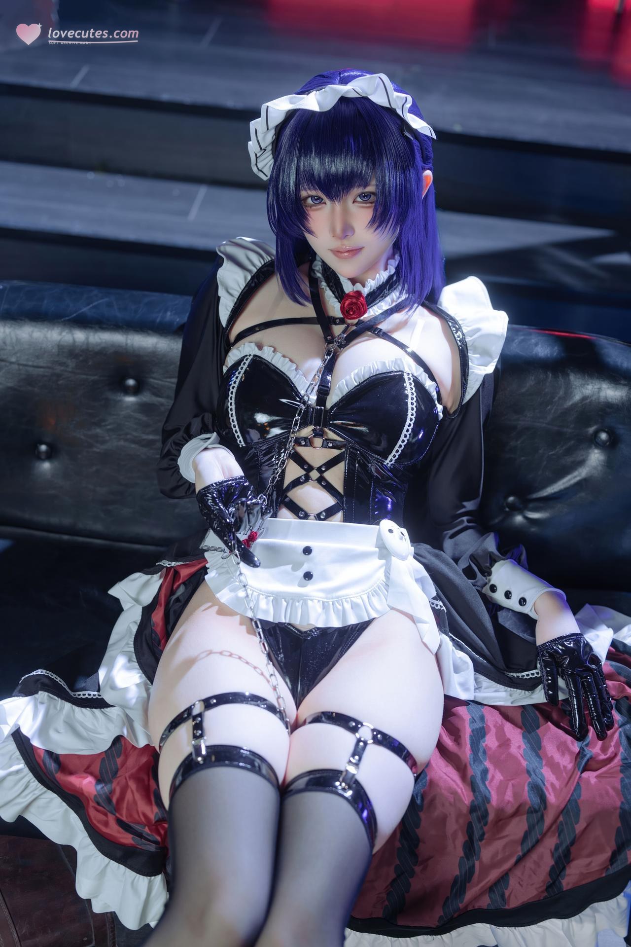 [cosplay] 屿鱼 - NIKKE胜利女神 米哈拉：咖啡女仆黑丝蕾丝还原 80P