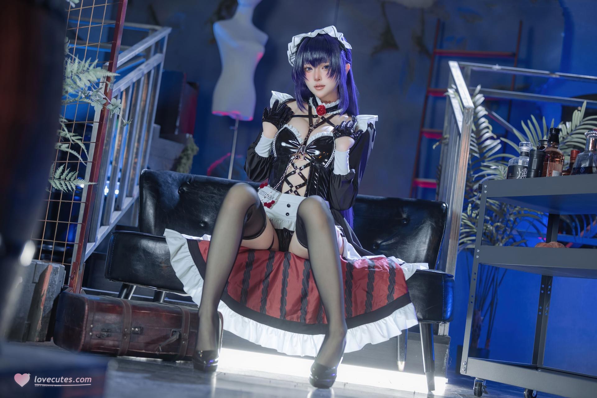 [cosplay] 屿鱼 - NIKKE胜利女神 米哈拉：咖啡女仆黑丝蕾丝还原 80P