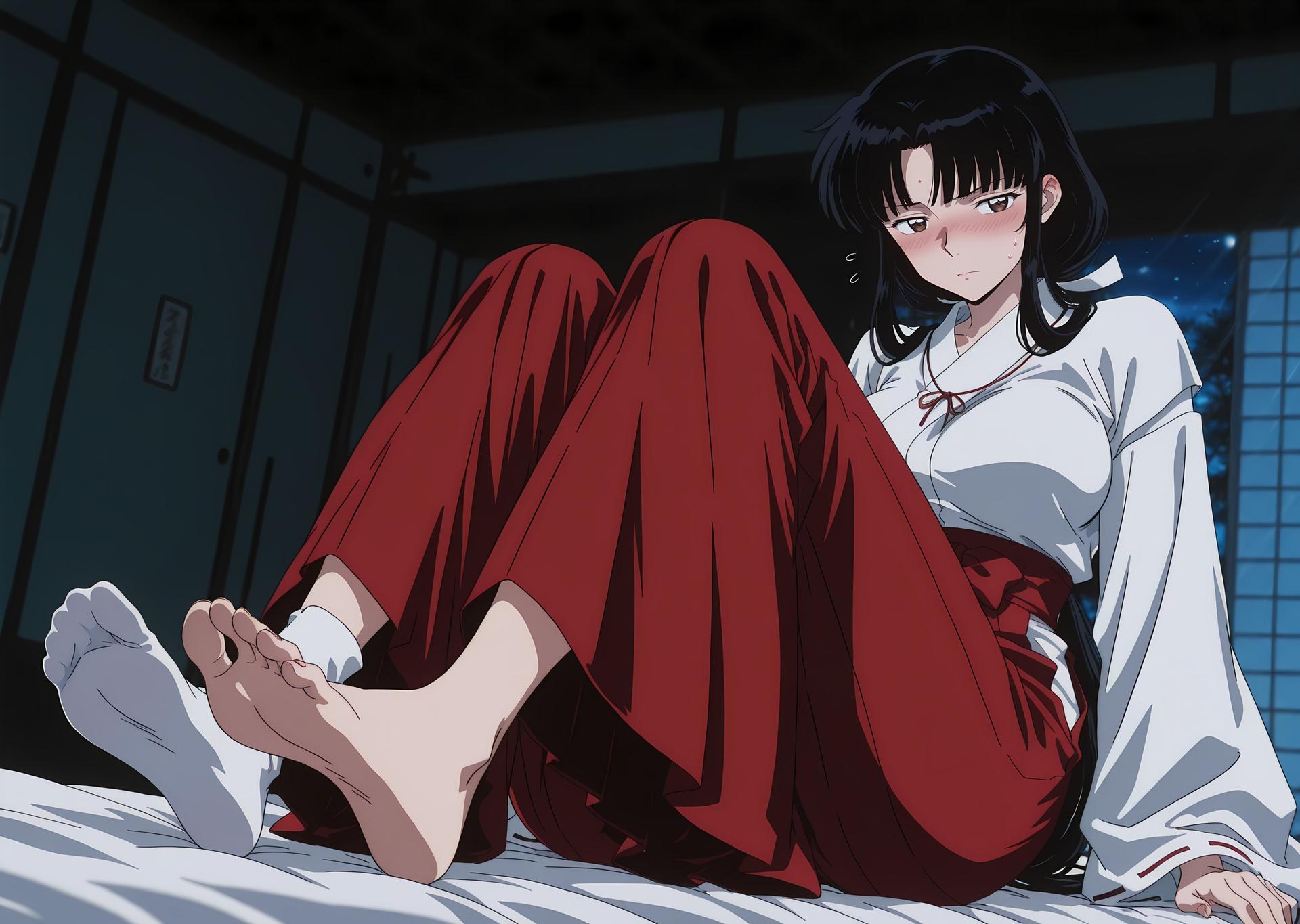 AI Generated Anime Girl - 犬夜叉 桔梗：ชุดนักเรียนถ่ายบนเตียง露穴 85P