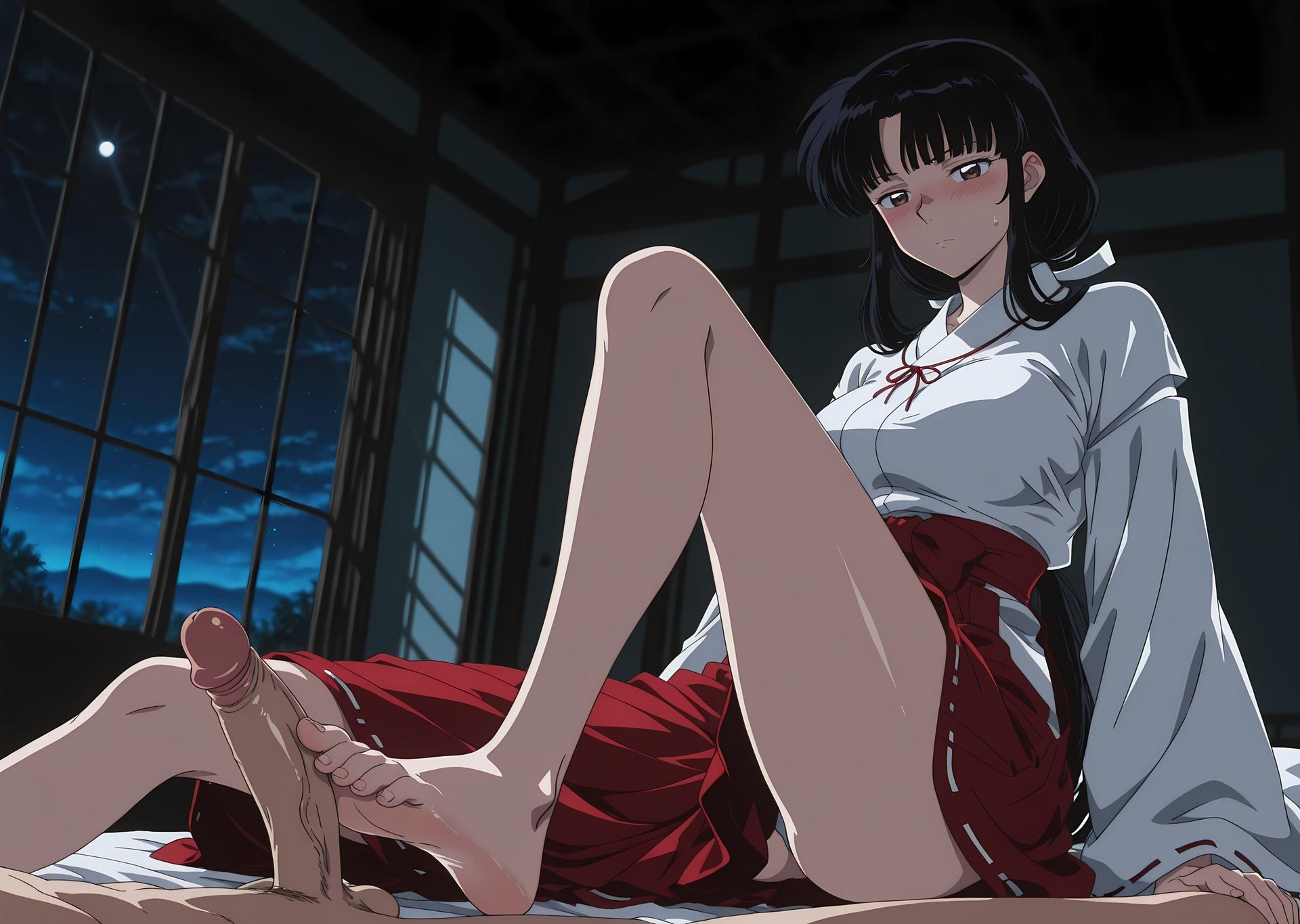 AI Generated Anime Girl - 犬夜叉 桔梗：ชุดนักเรียนถ่ายบนเตียง露穴 85P